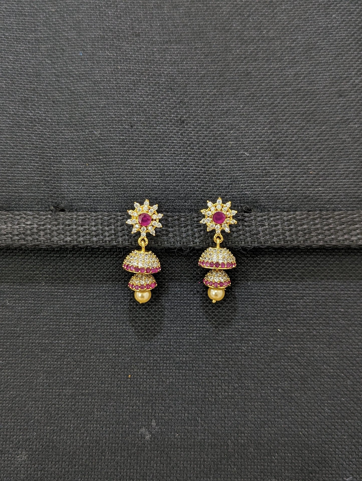 Double layer Round CZ Jhumka Earrings - Simpliful