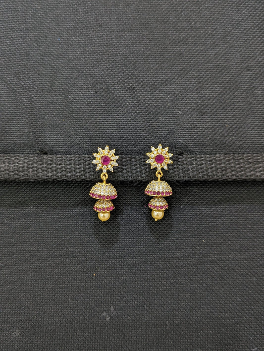 Double layer Round CZ Jhumka Earrings