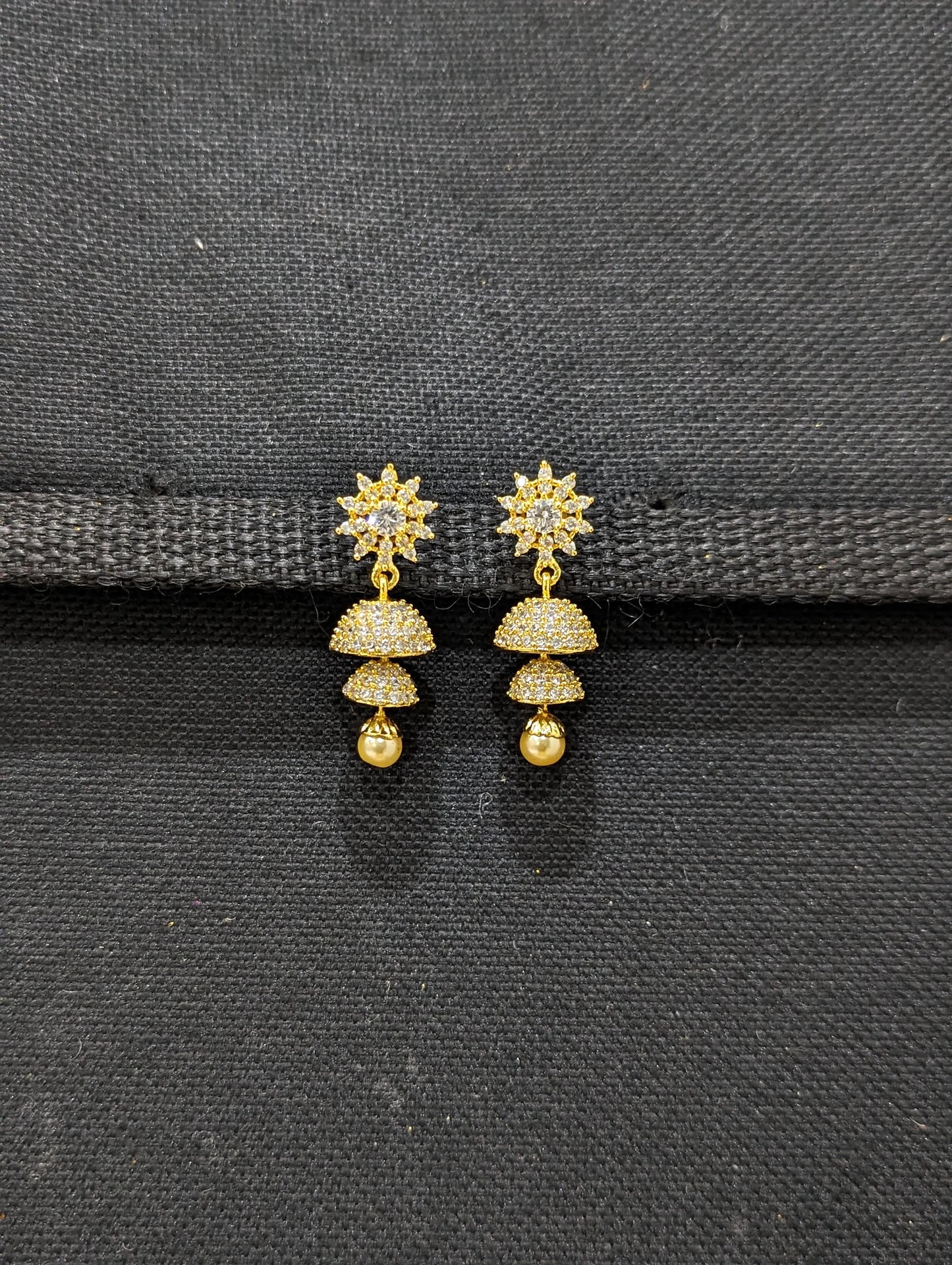 Double layer Round CZ Jhumka Earrings - Simpliful