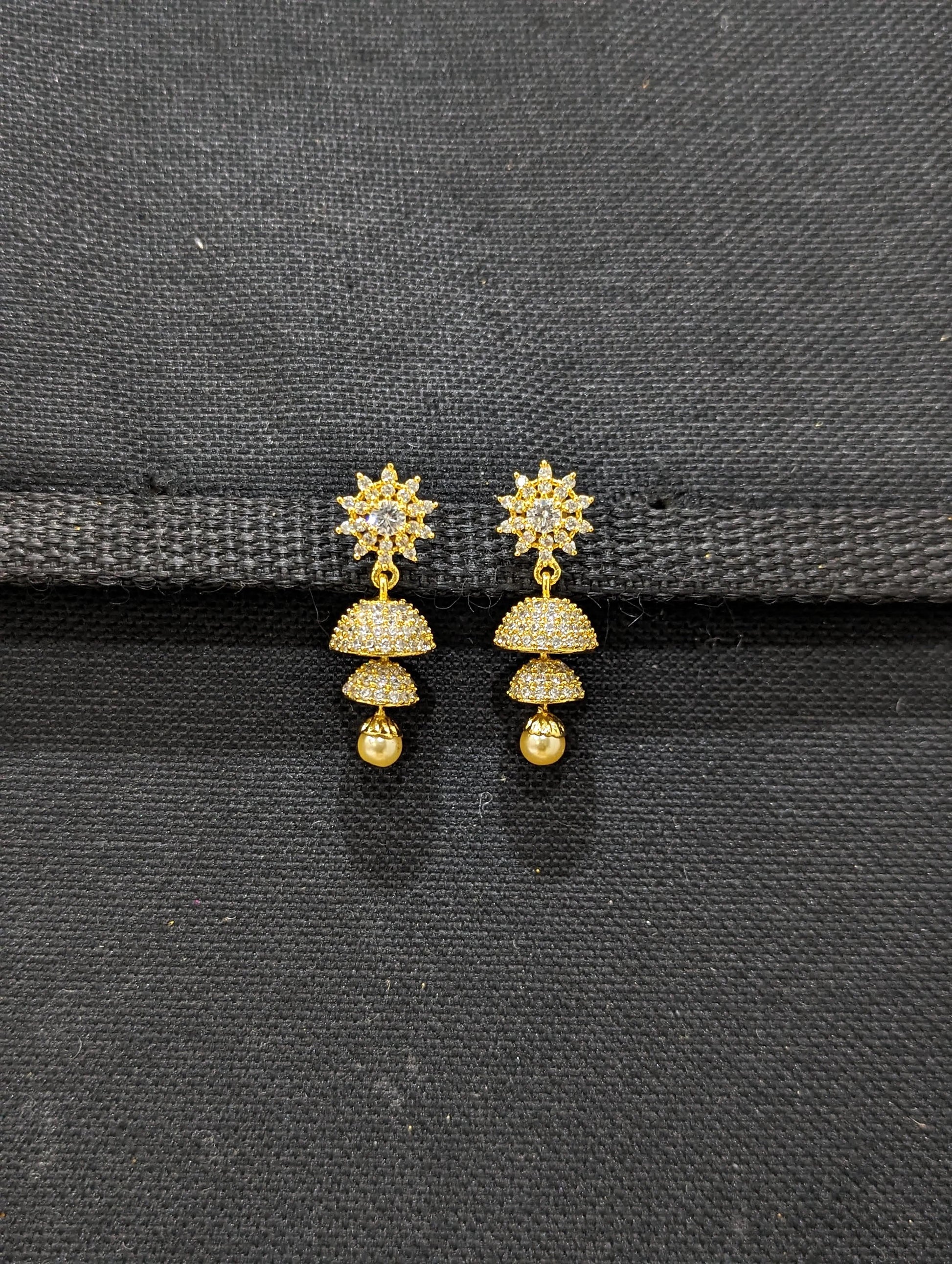Double layer Round CZ Jhumka Earrings - Simpliful
