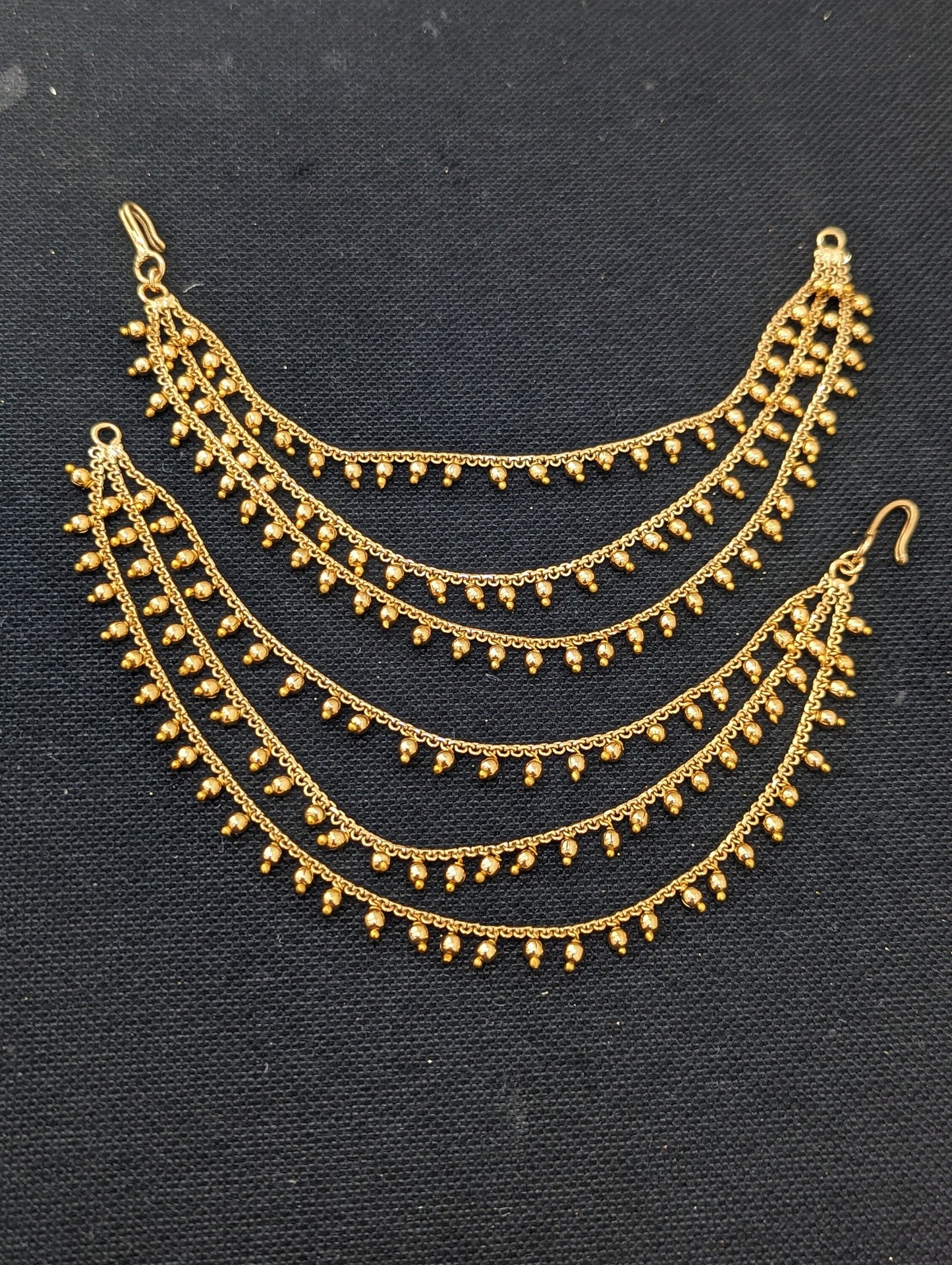 Gold bead dangle Triple layer Earrings chain / Maatal / Kaan Chain - Simpliful