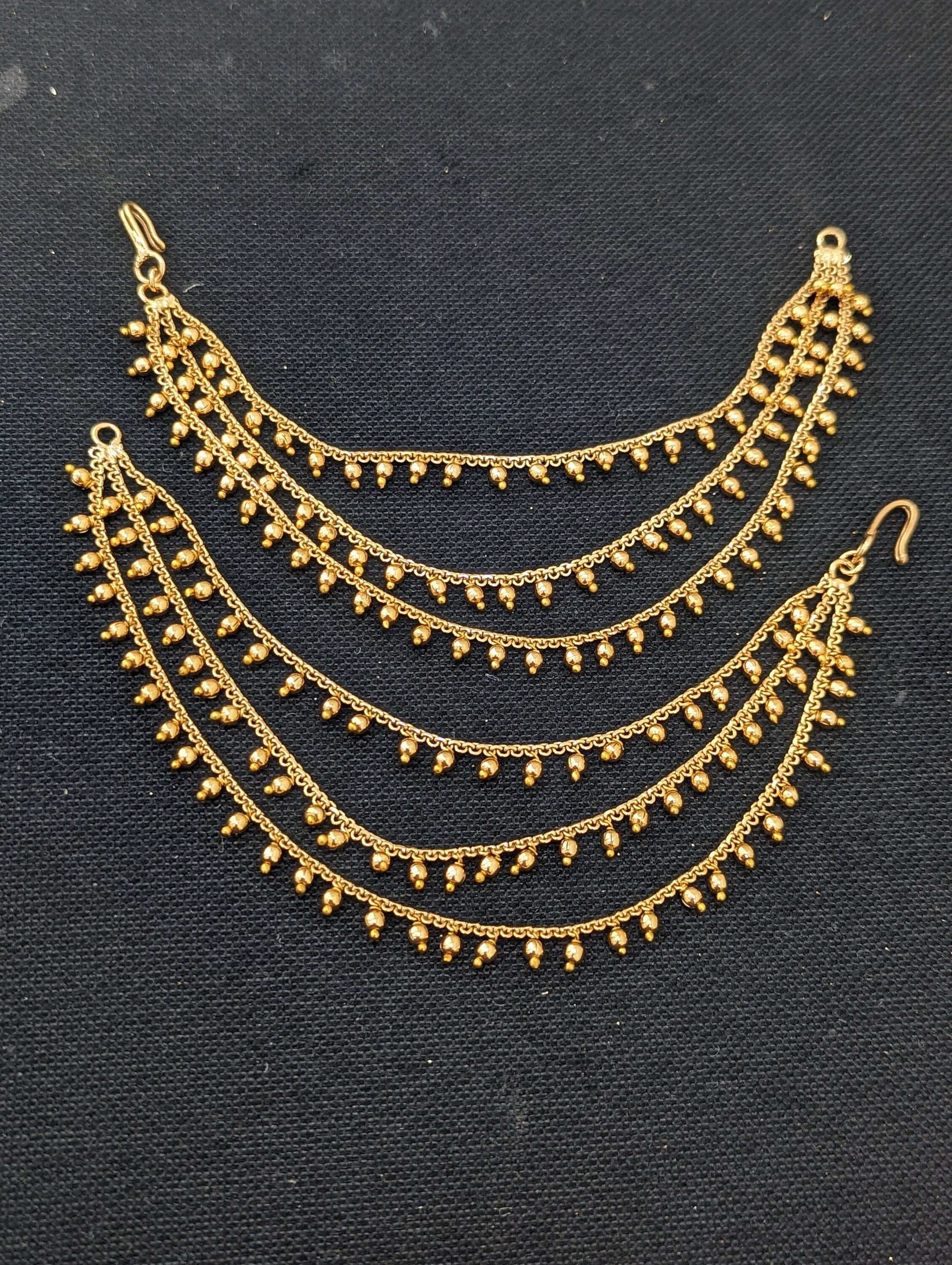 Gold bead dangle Triple layer Earrings chain / Maatal / Kaan Chain - Simpliful