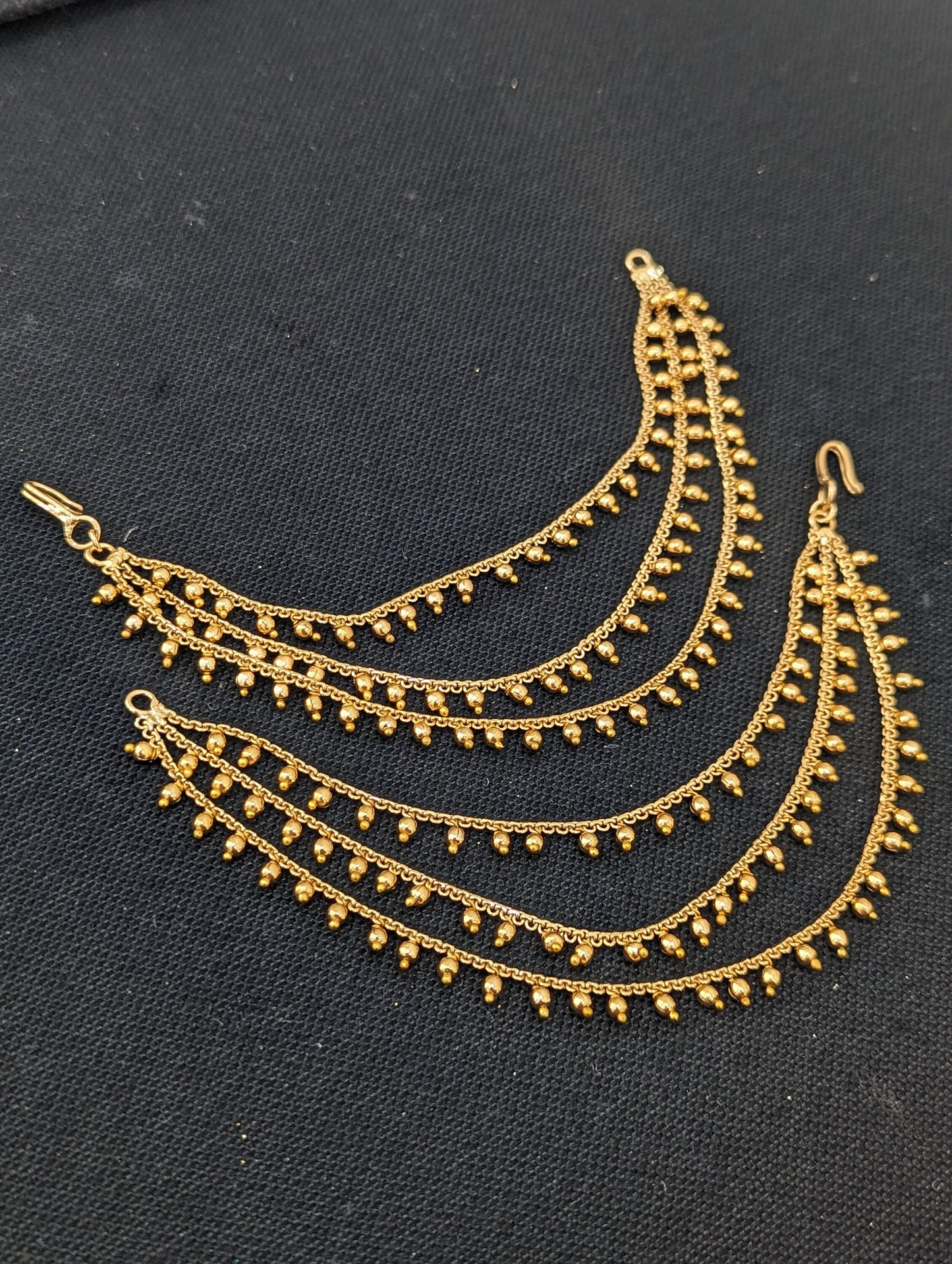 Gold bead dangle Triple layer Earrings chain / Maatal / Kaan Chain - Simpliful