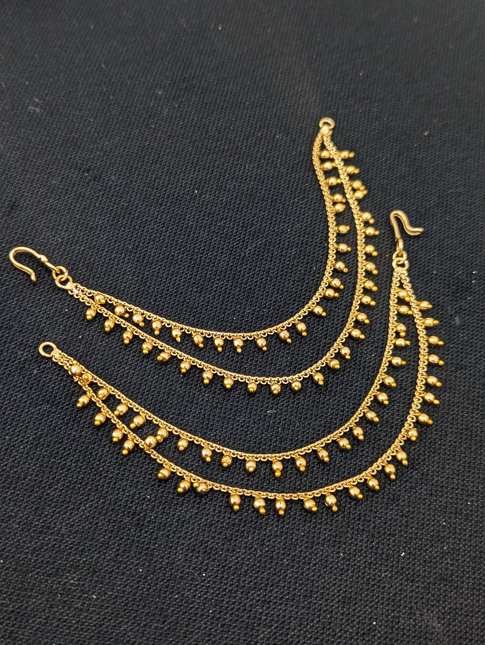 Gold bead dangle Double layer Earrings chain / Maatal / Kaan Chain - Simpliful