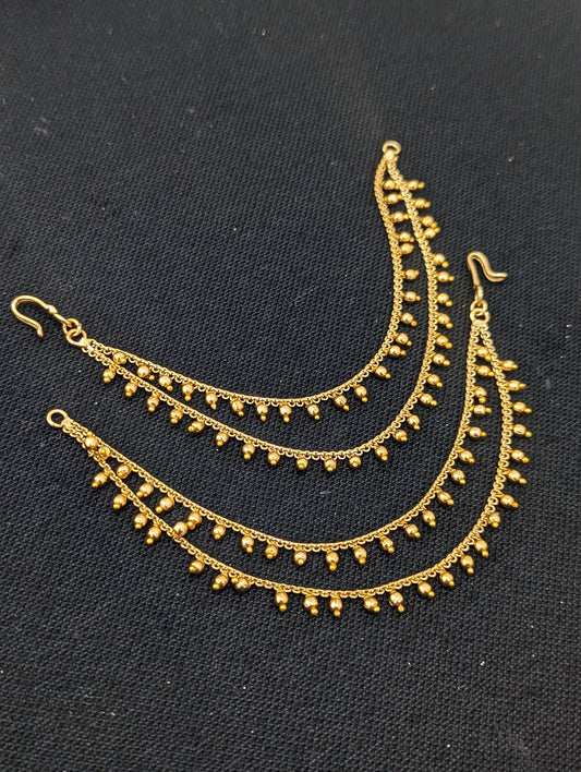 Gold bead dangle Double layer Earrings chain / Maatal / Kaan Chain