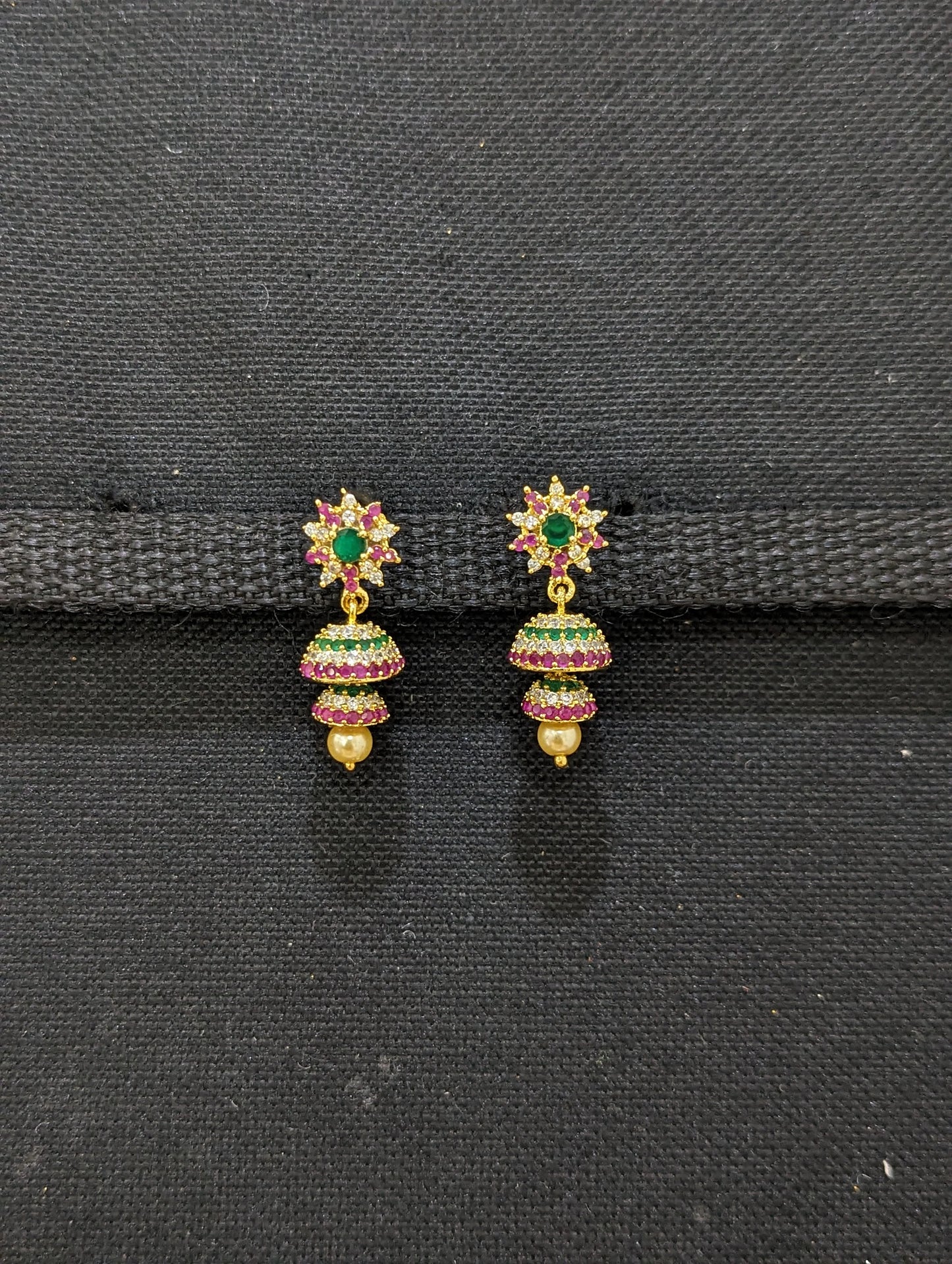 Double layer Round CZ Jhumka Earrings - Simpliful