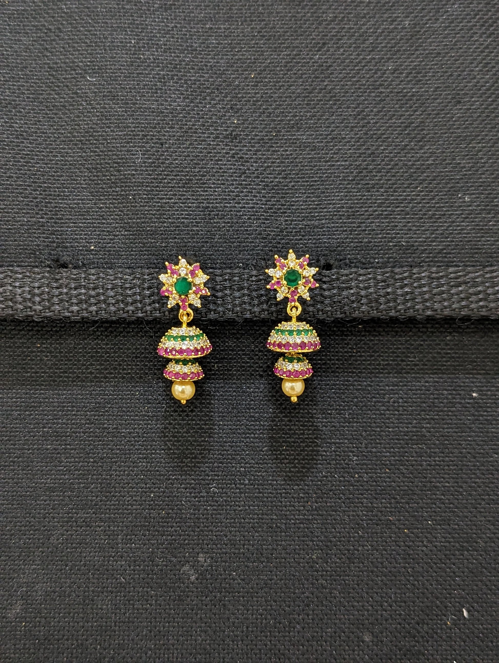 Double layer Round CZ Jhumka Earrings - Simpliful