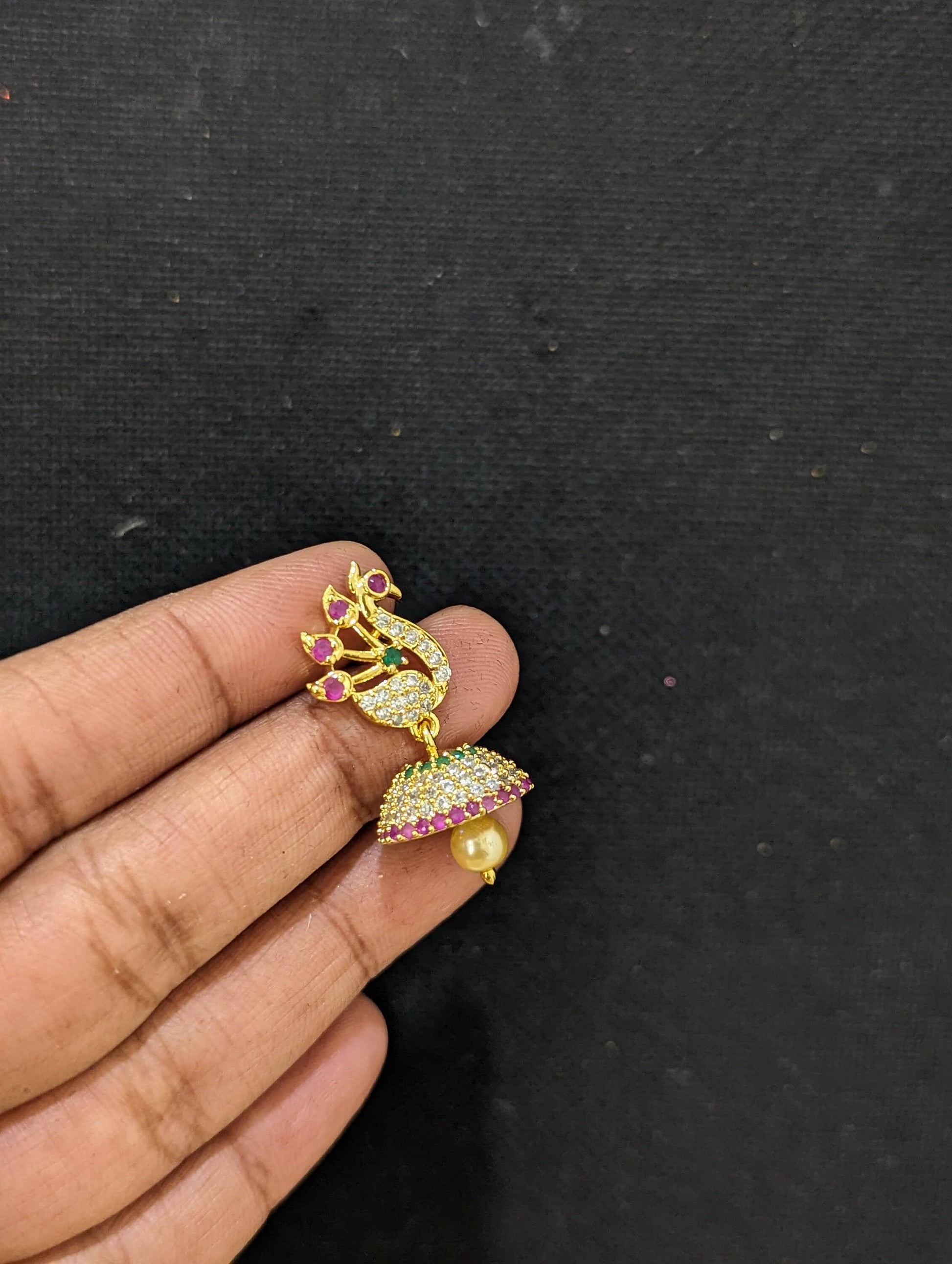 Small CZ Jhumka Earrings - D8 - Simpliful