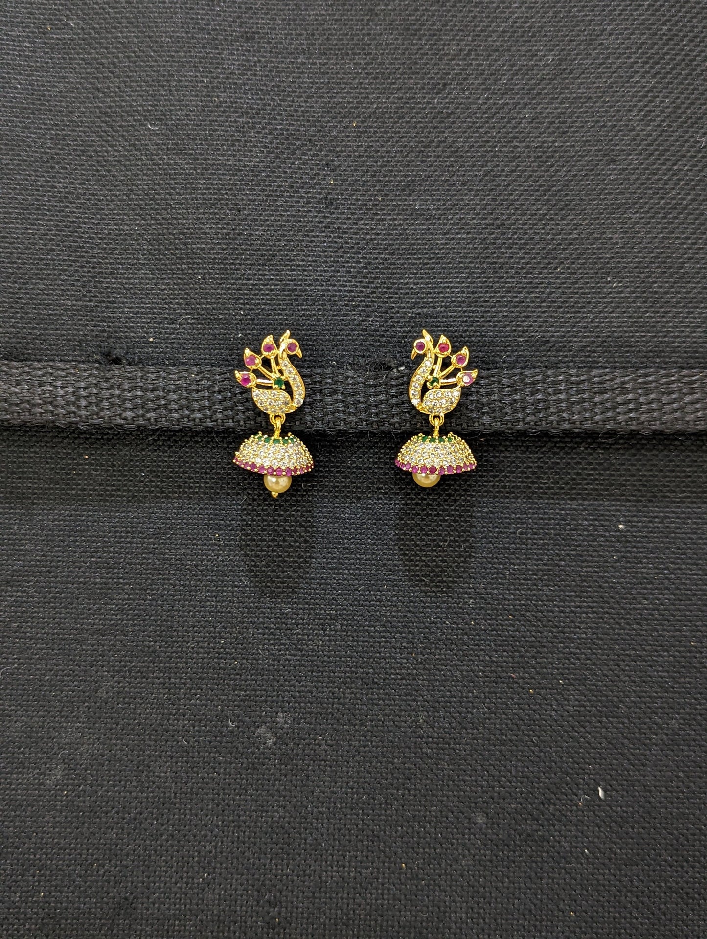 Small CZ Jhumka Earrings - D8 - Simpliful