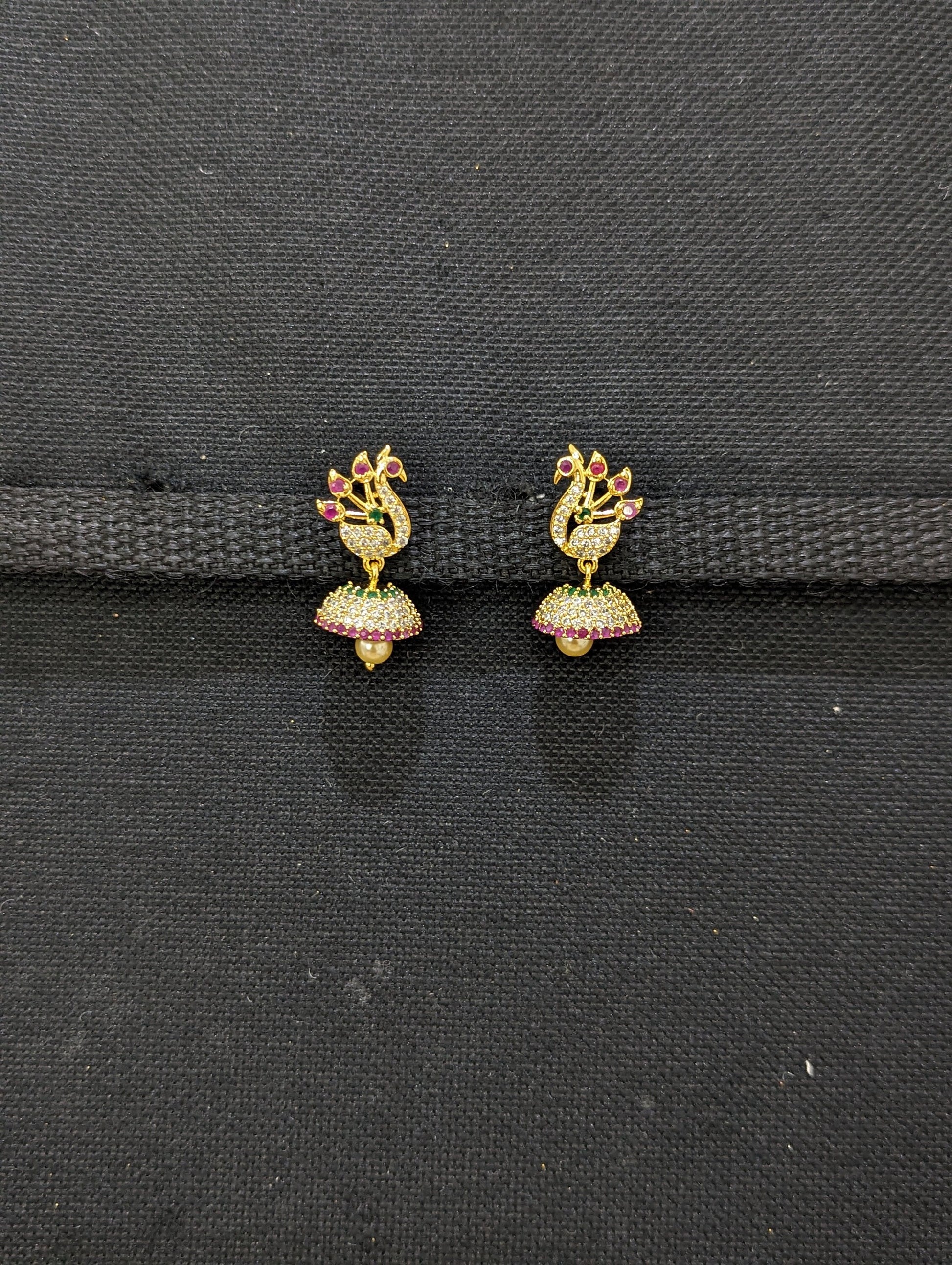 Small CZ Jhumka Earrings - D8 - Simpliful