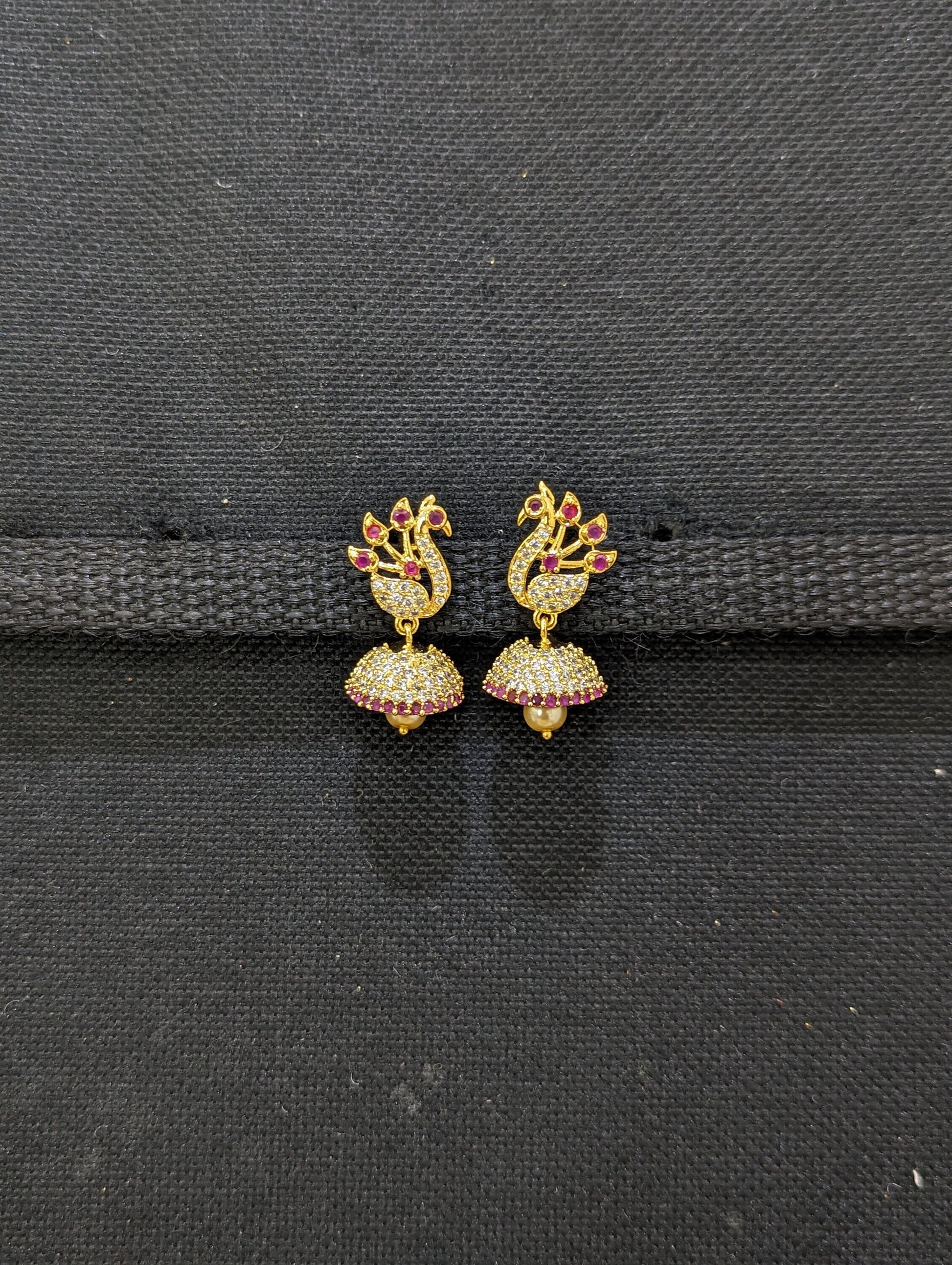Small CZ Jhumka Earrings - D8 - Simpliful