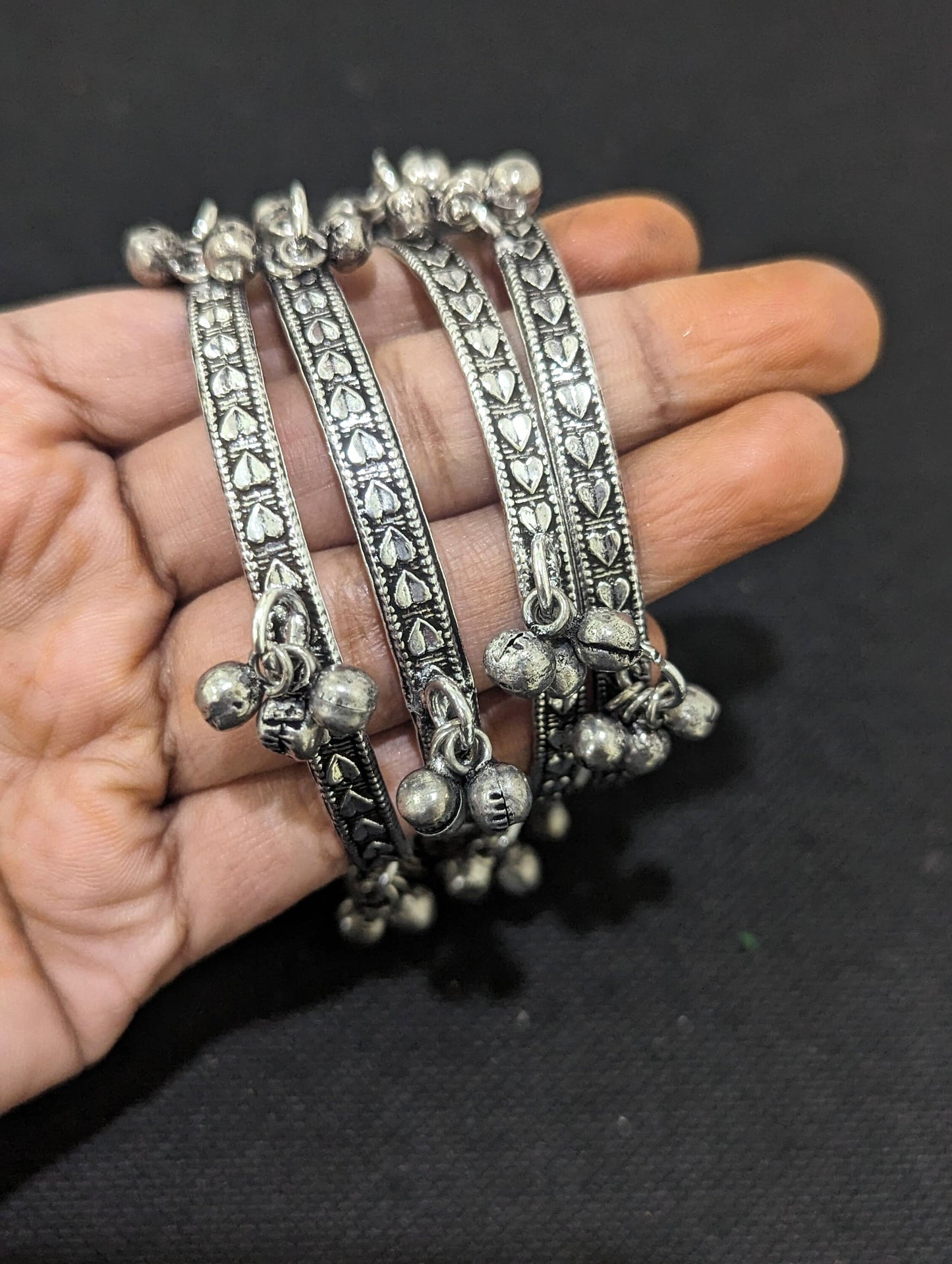 Oxidized silver ghunghru bead bangles