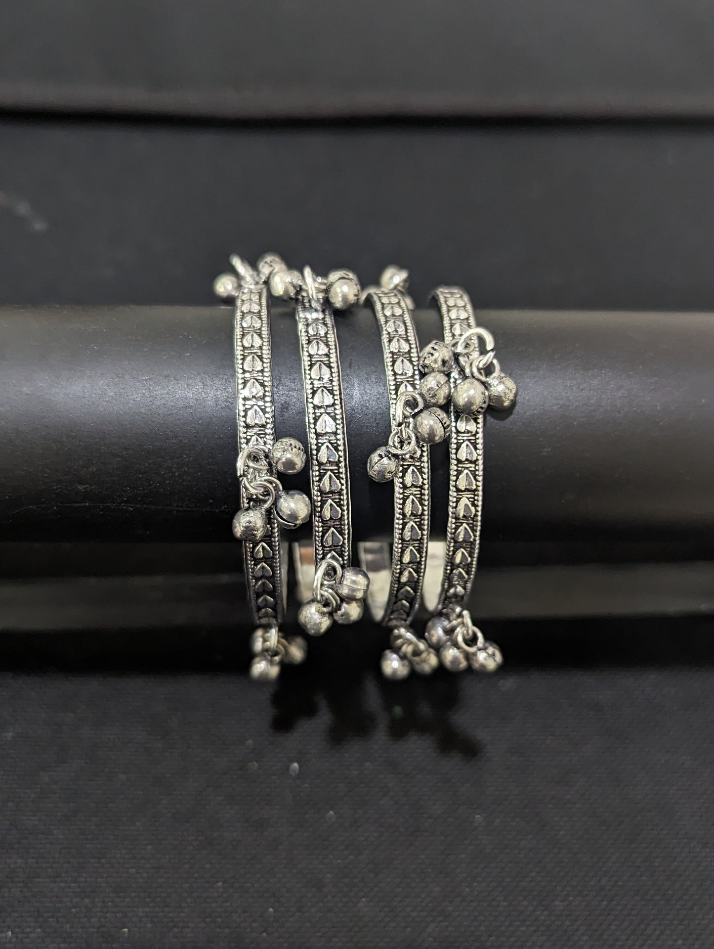 Oxidized silver ghunghru bead bangles