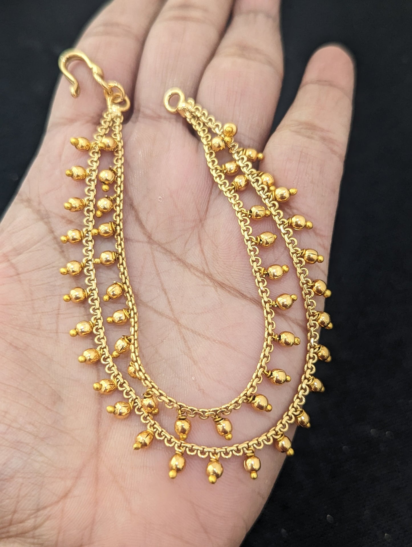 Gold bead dangle Double layer Earrings chain / Maatal / Kaan Chain - Simpliful