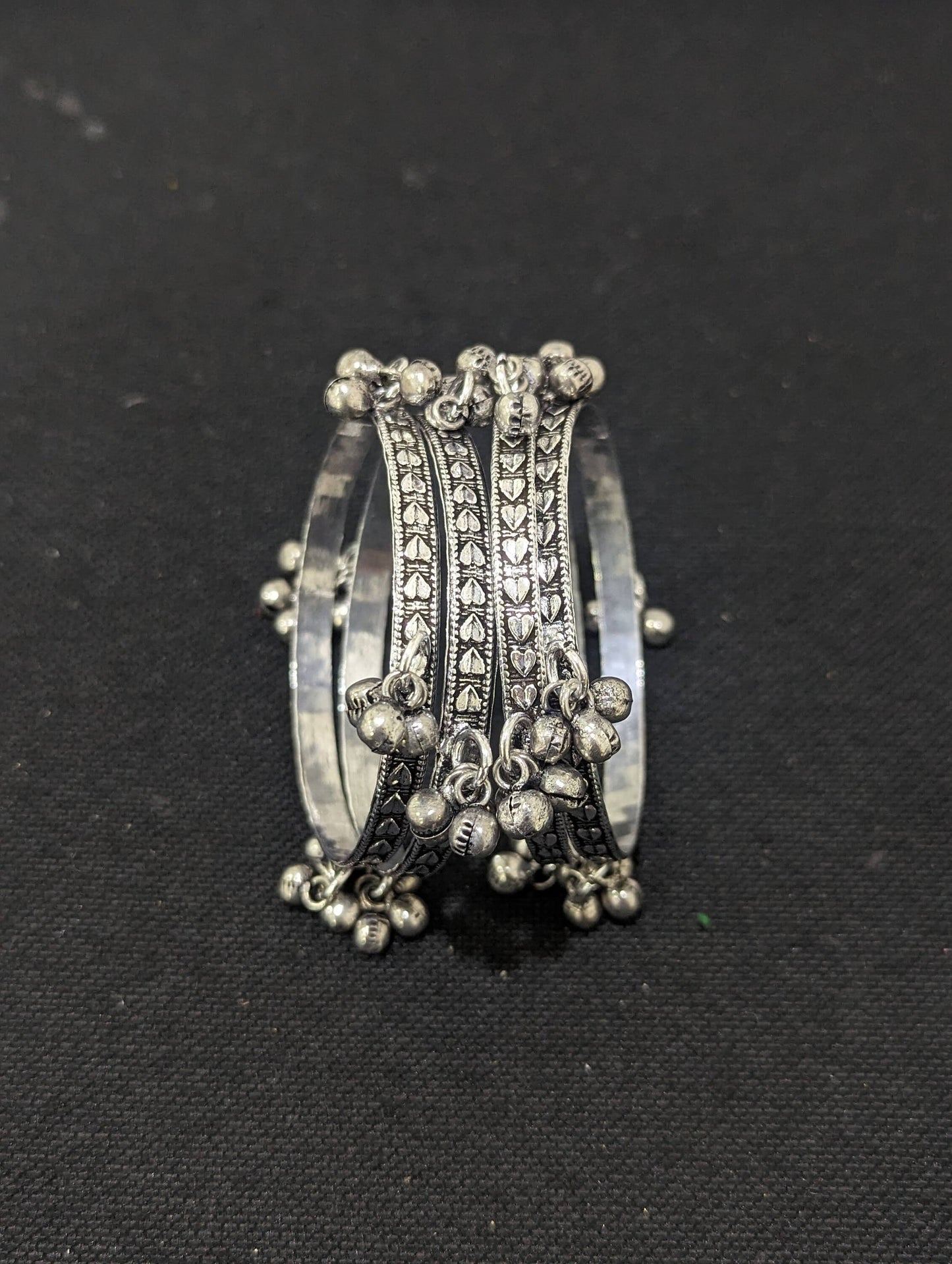 Oxidized silver ghunghru bead bangles