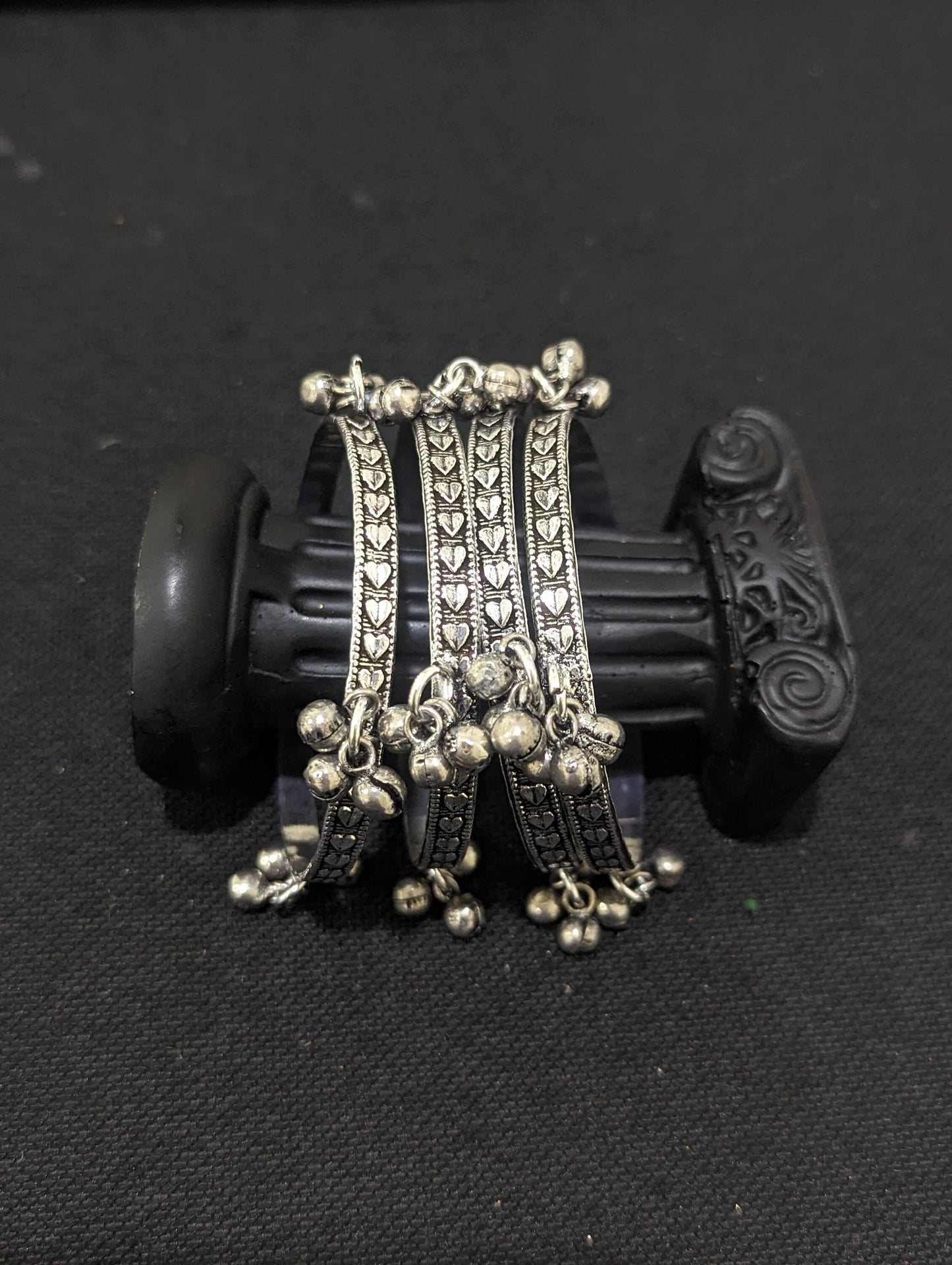 Oxidized silver ghunghru bead bangles