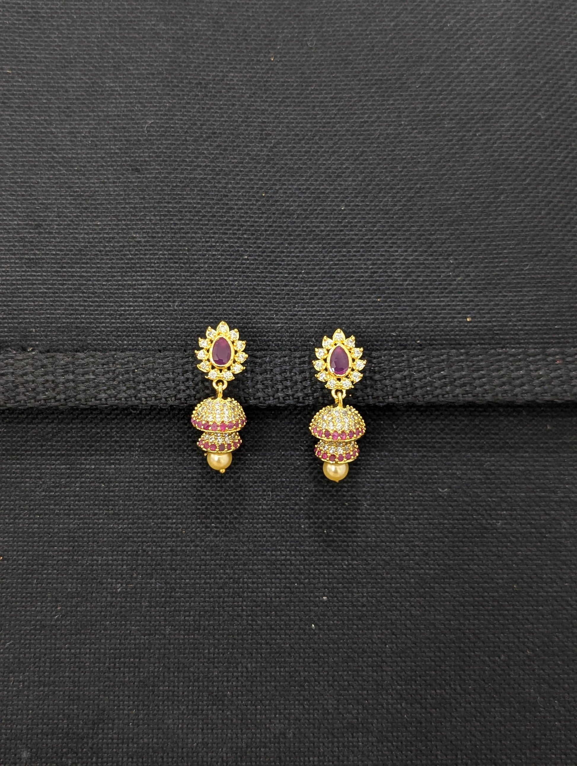 Double layer CZ Jhumka Earrings - Simpliful