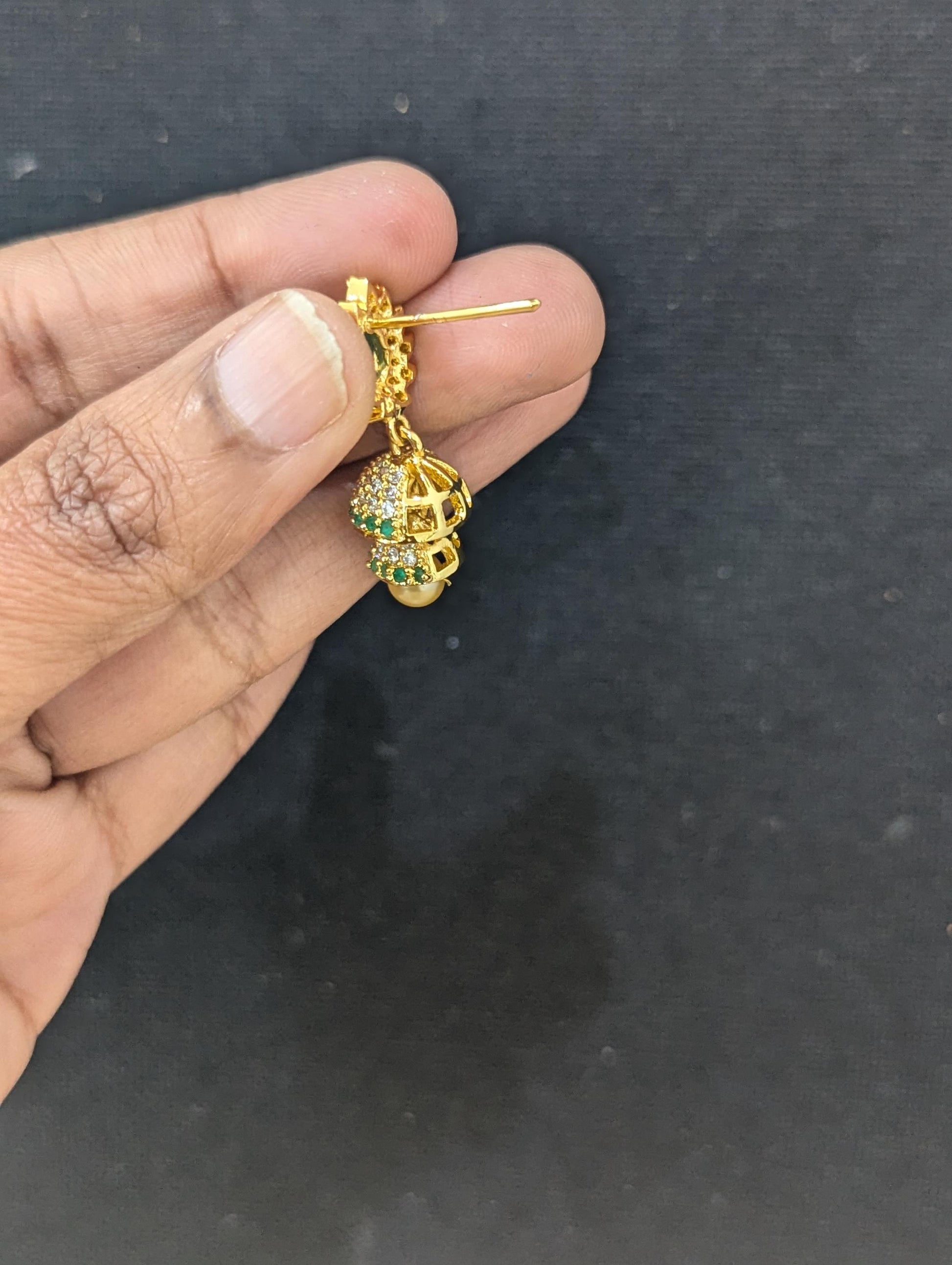 Double layer CZ Jhumka Earrings - Simpliful