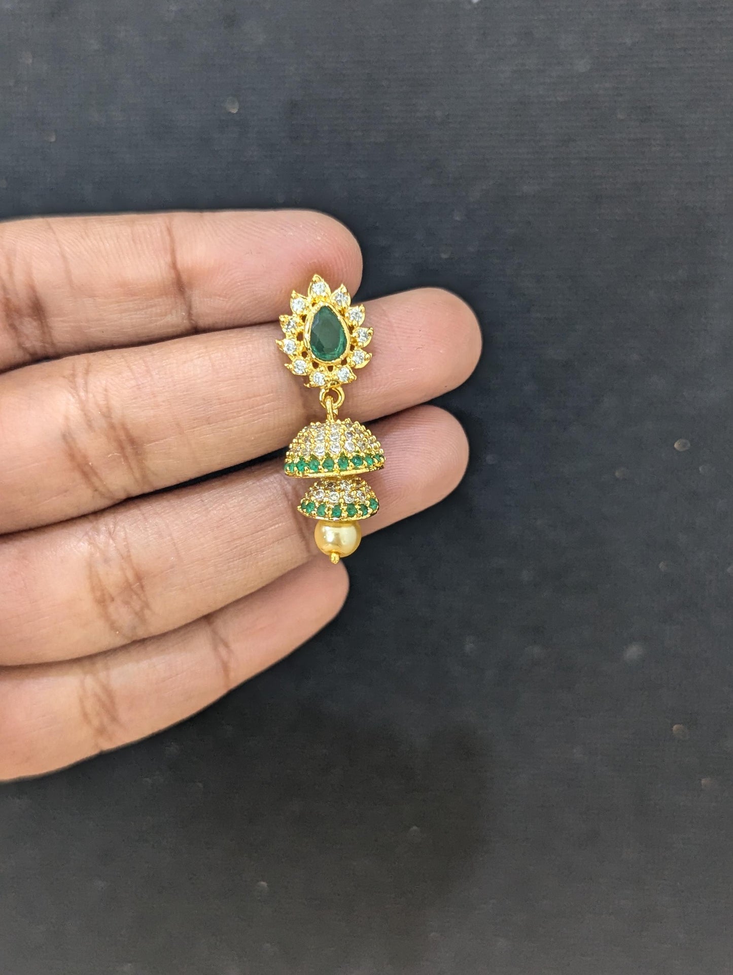 Double layer CZ Jhumka Earrings - Simpliful