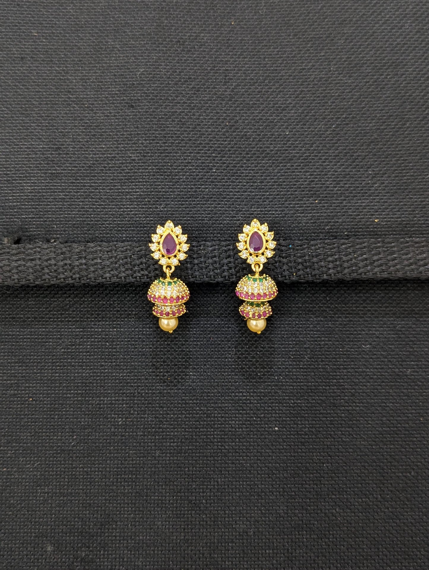 Double layer CZ Jhumka Earrings - Simpliful