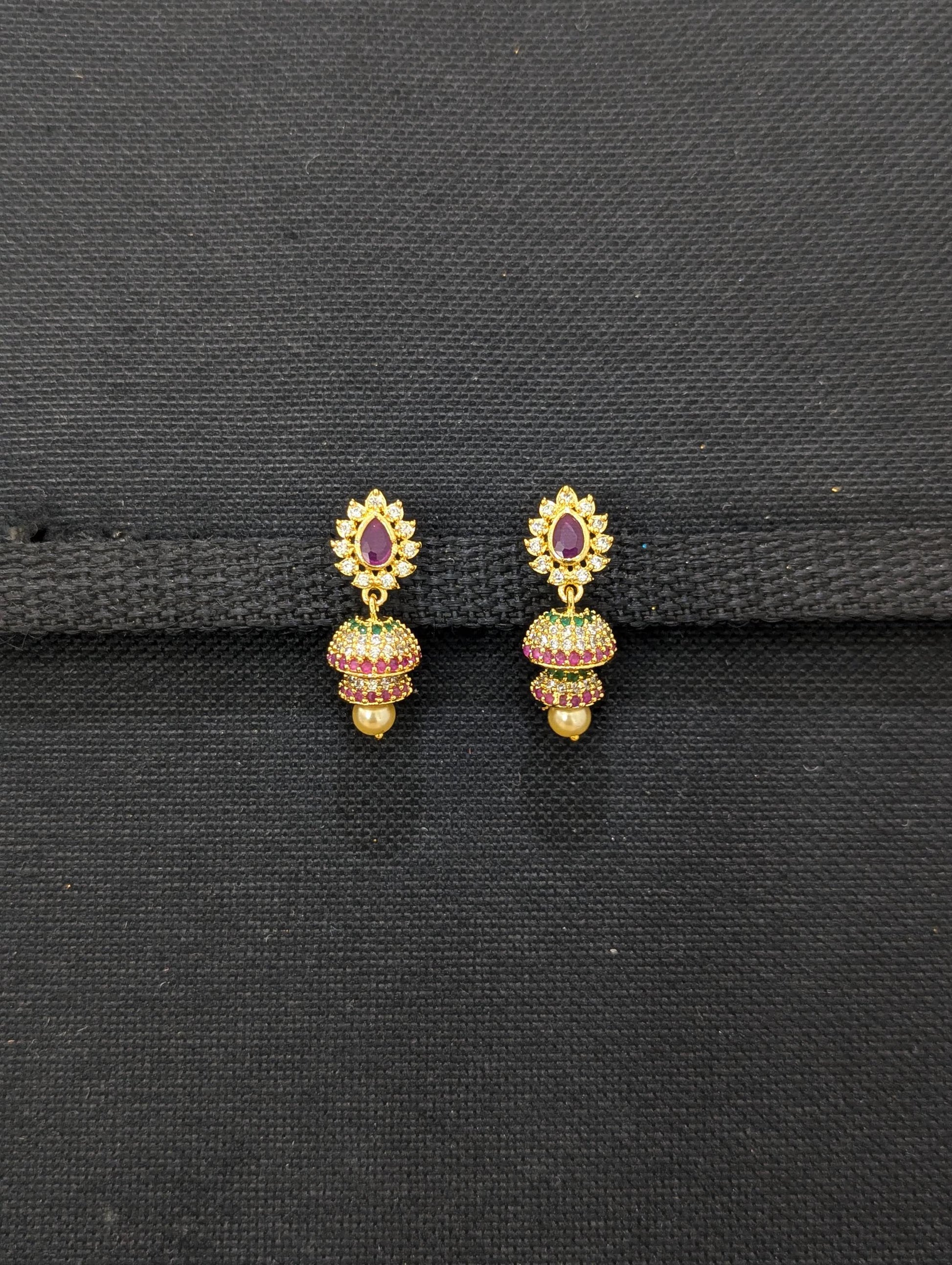 Double layer CZ Jhumka Earrings - Simpliful