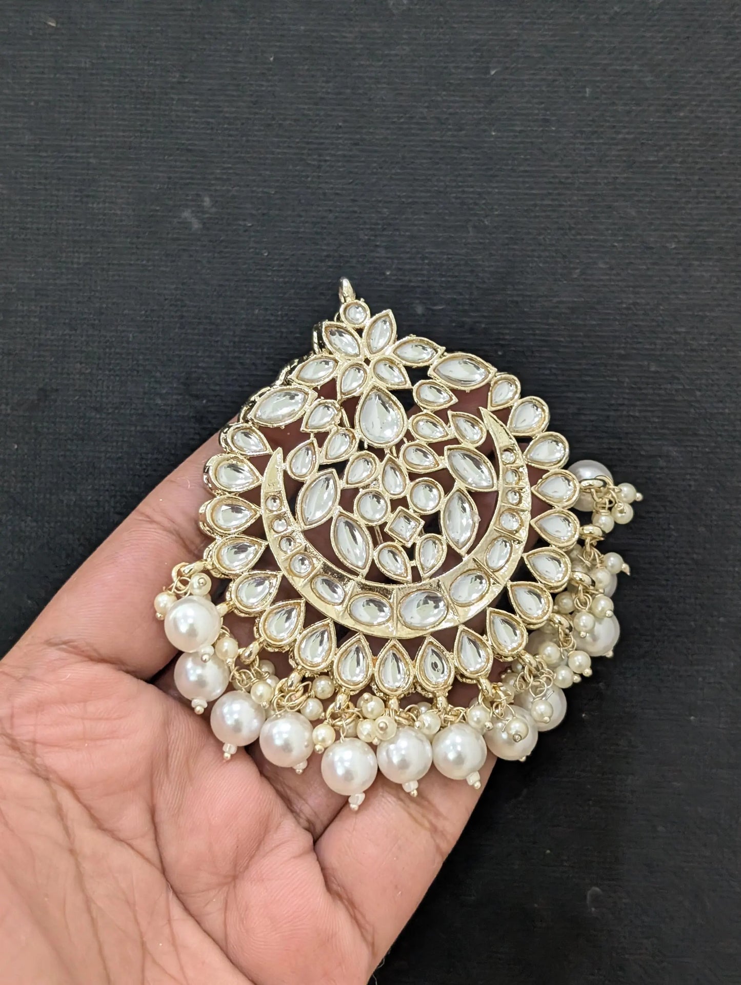 Kundan Clip on Hair brooch - D1 - Simpliful