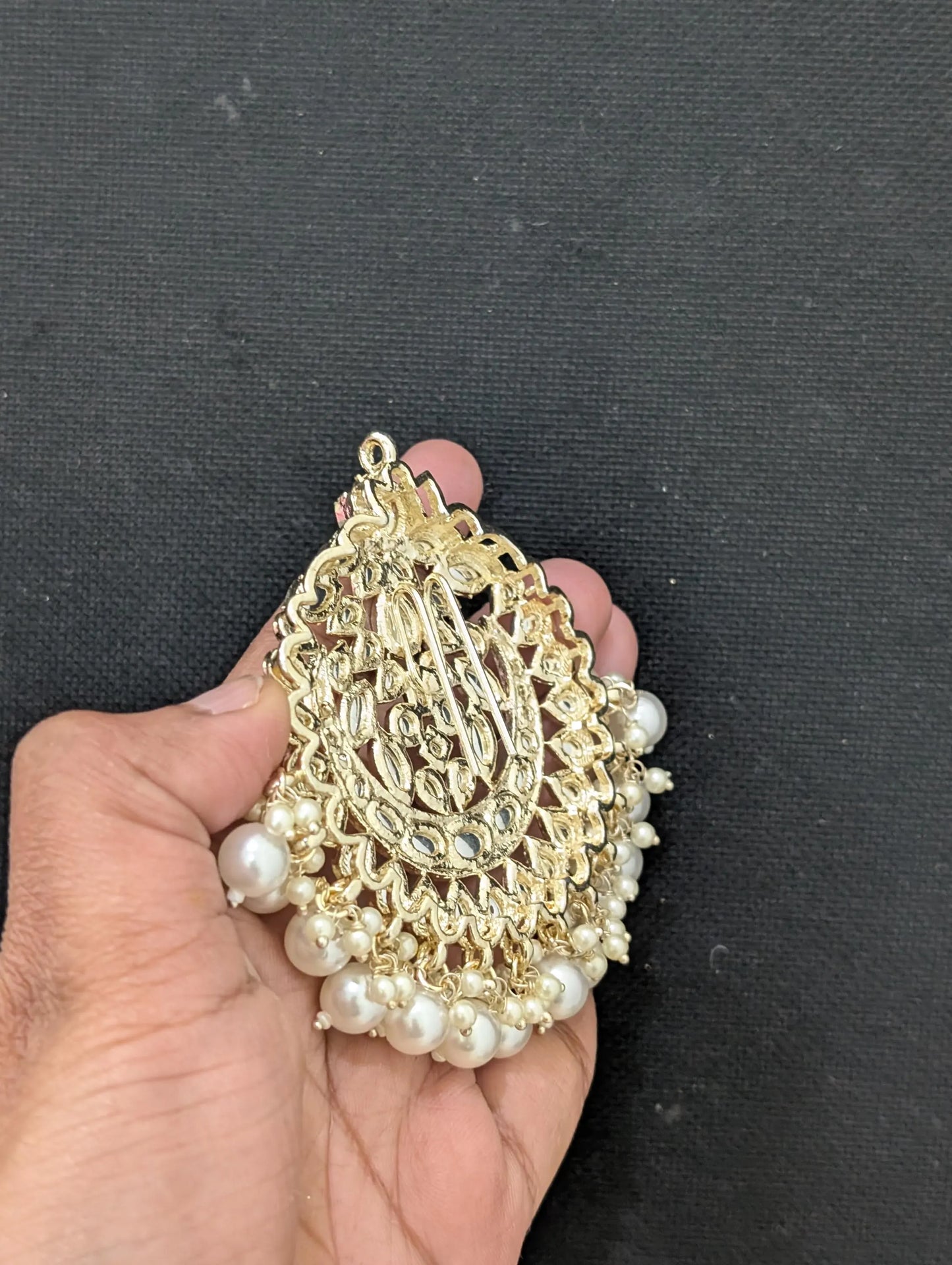 Kundan Clip on Hair brooch - D1 - Simpliful