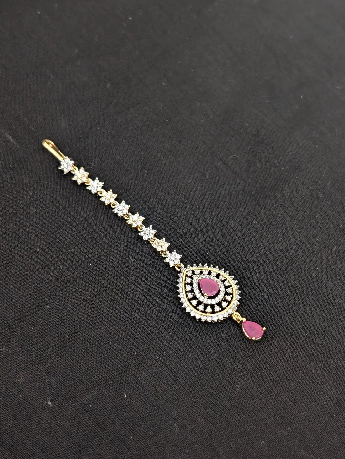 Teardrop CZ One gram gold plated Tikka