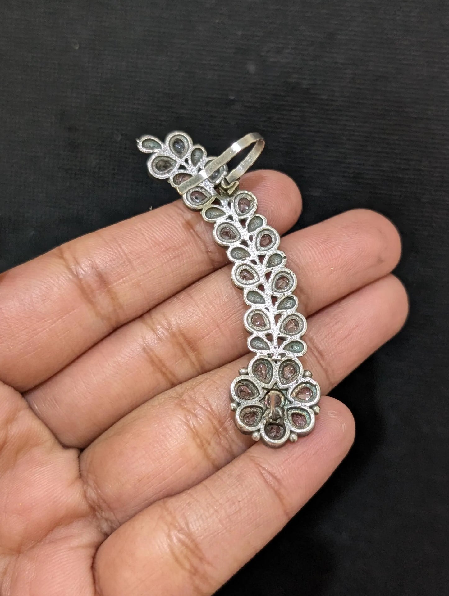 Oxidized silver Flower CZ Cuff earrings - Simpliful