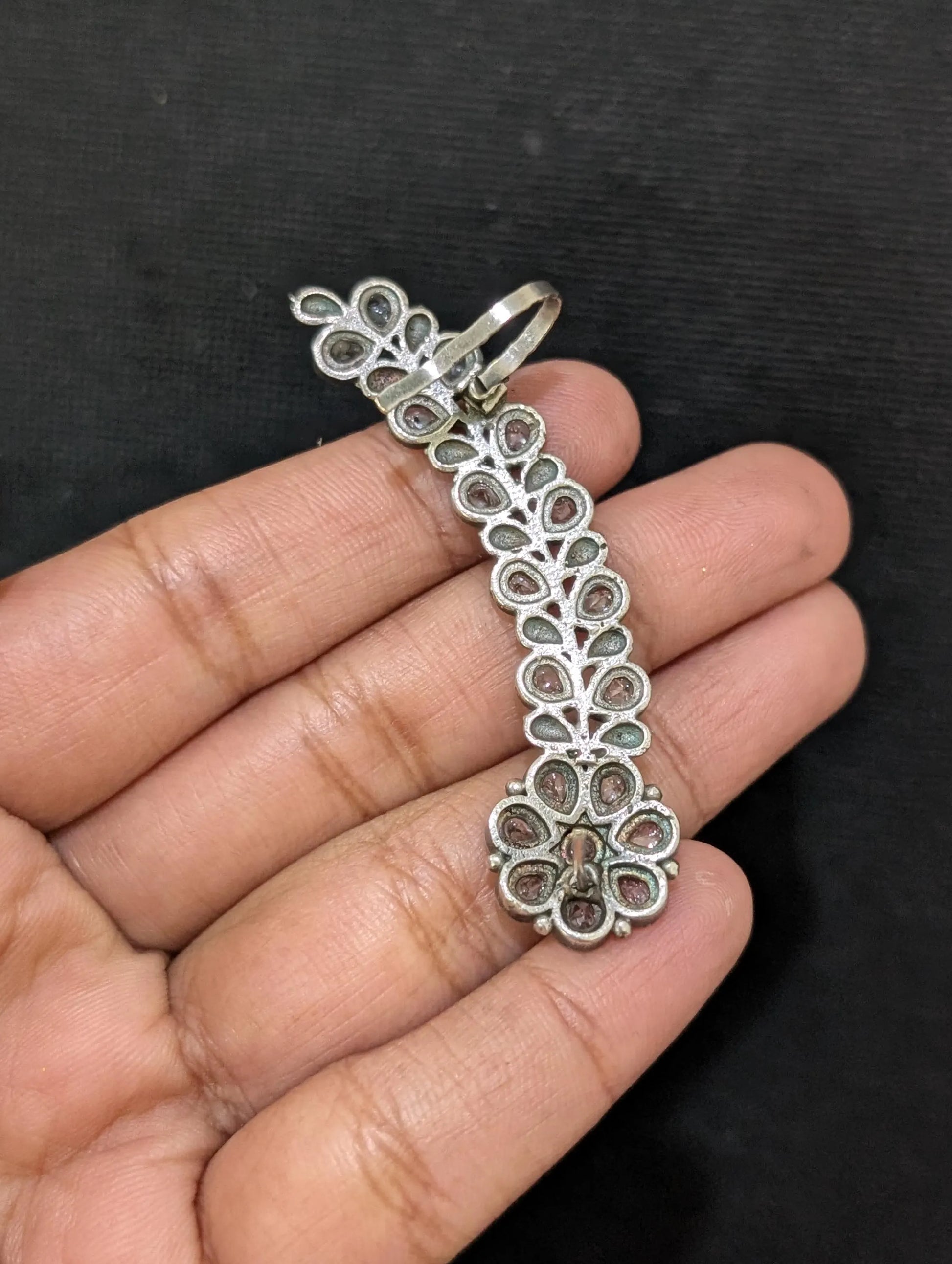 Oxidized silver Flower CZ Cuff earrings - Simpliful