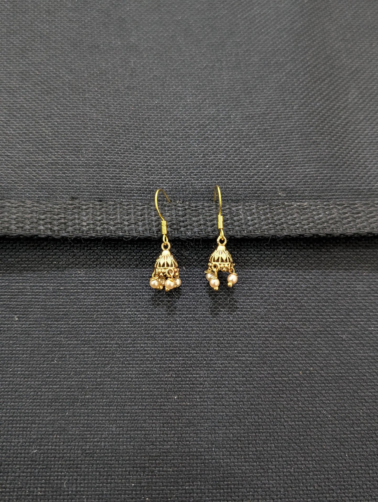 Gold plated mini hook drop Jhumka Earrings