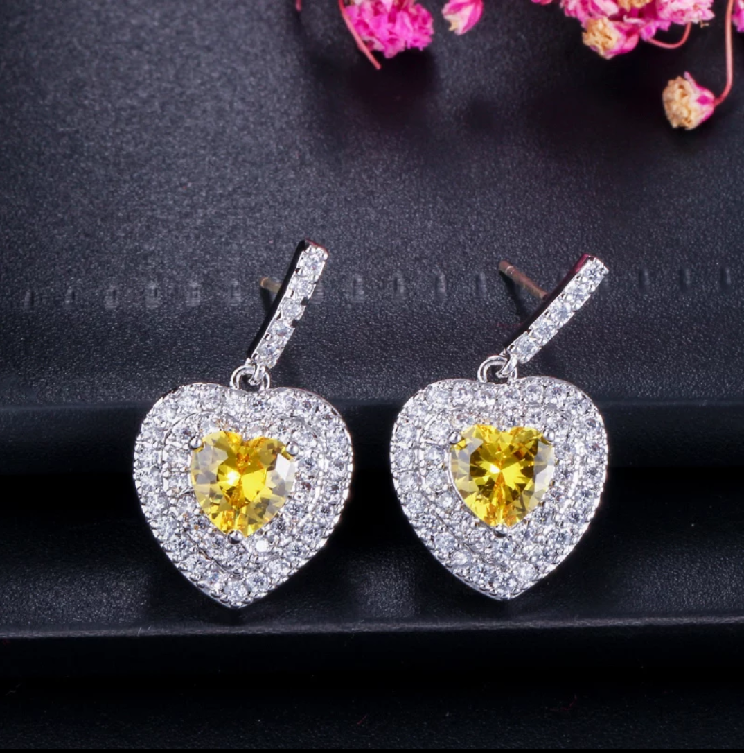 Heart design cz stone embedded platinum finish party wear earrings - Simpliful