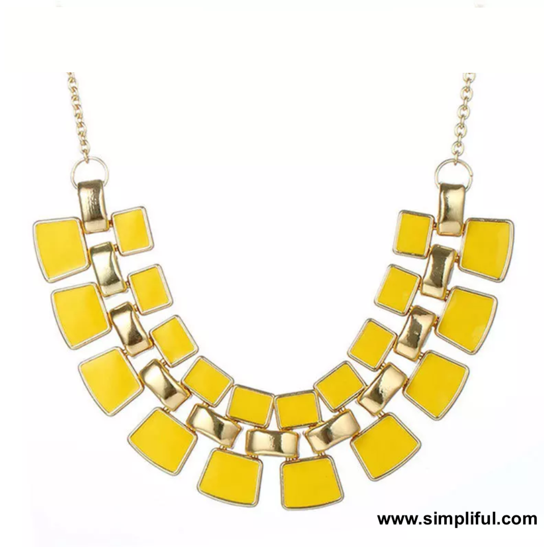 Enamel filled Rectangle Fashion Necklace - Simpliful