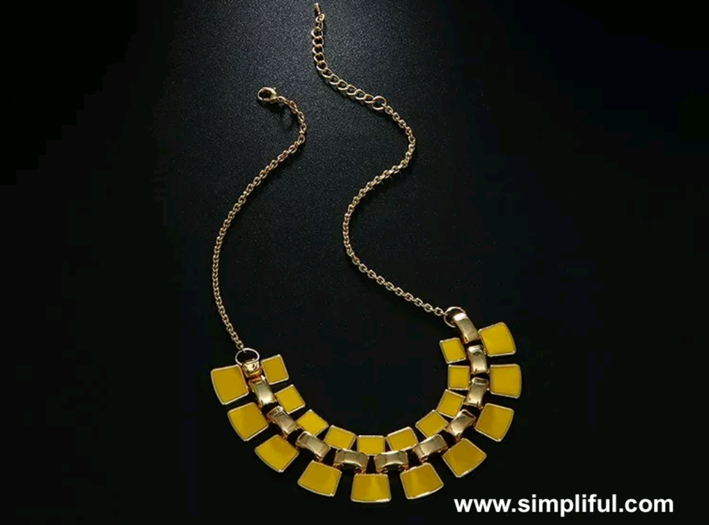 Enamel filled Rectangle Fashion Necklace - Simpliful