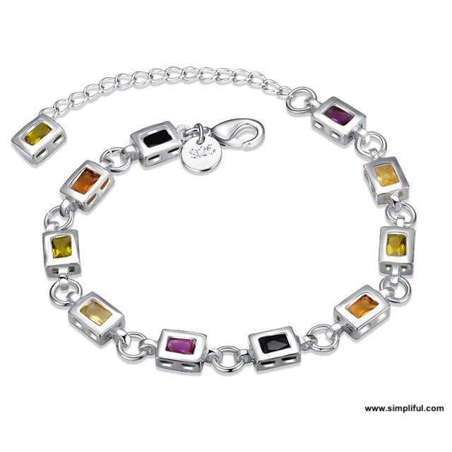 Silver finish multi color cz stone adjustable Bracelet - Simpliful