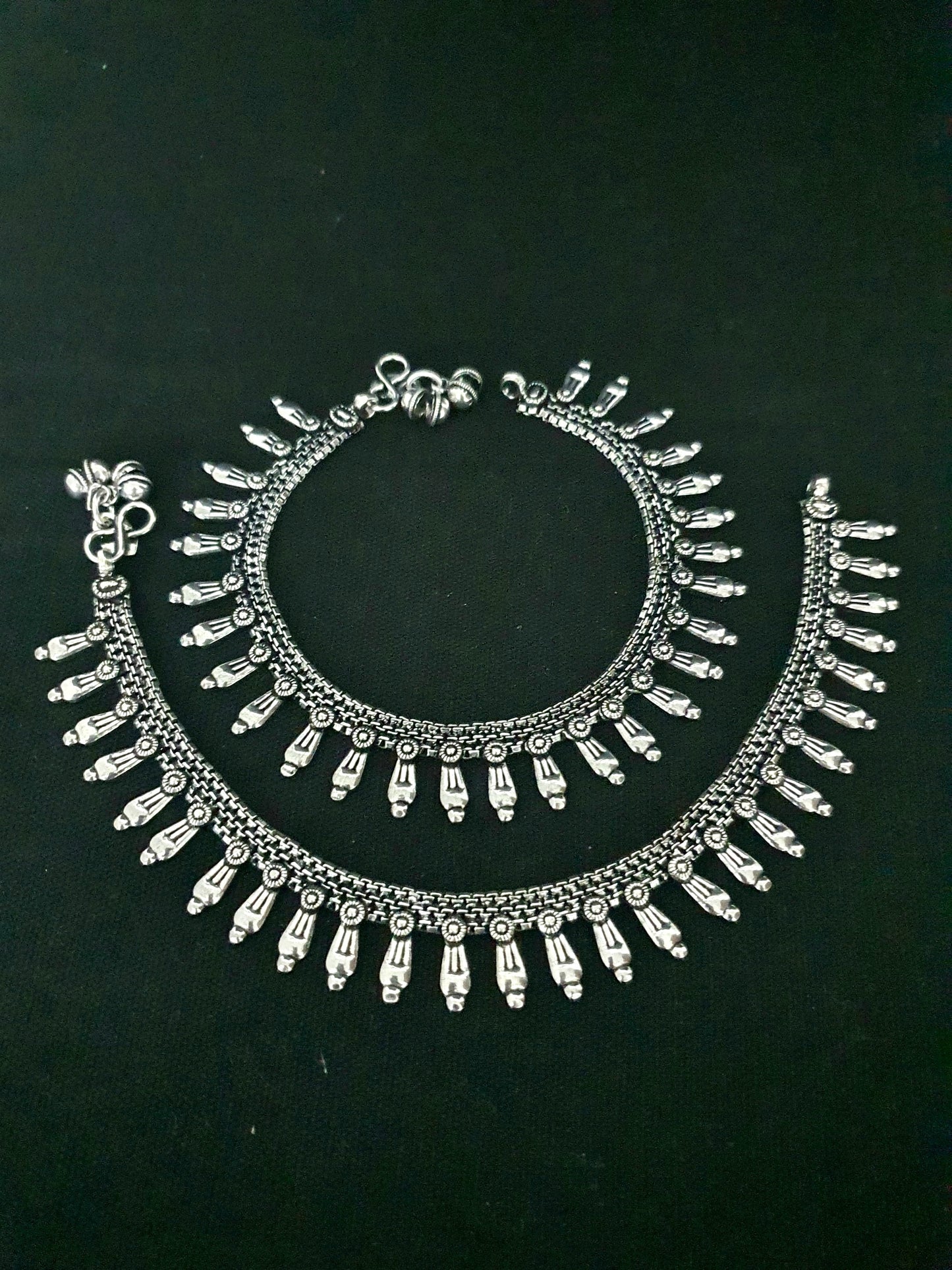 Oxidized Silver Spike design pair Anklets