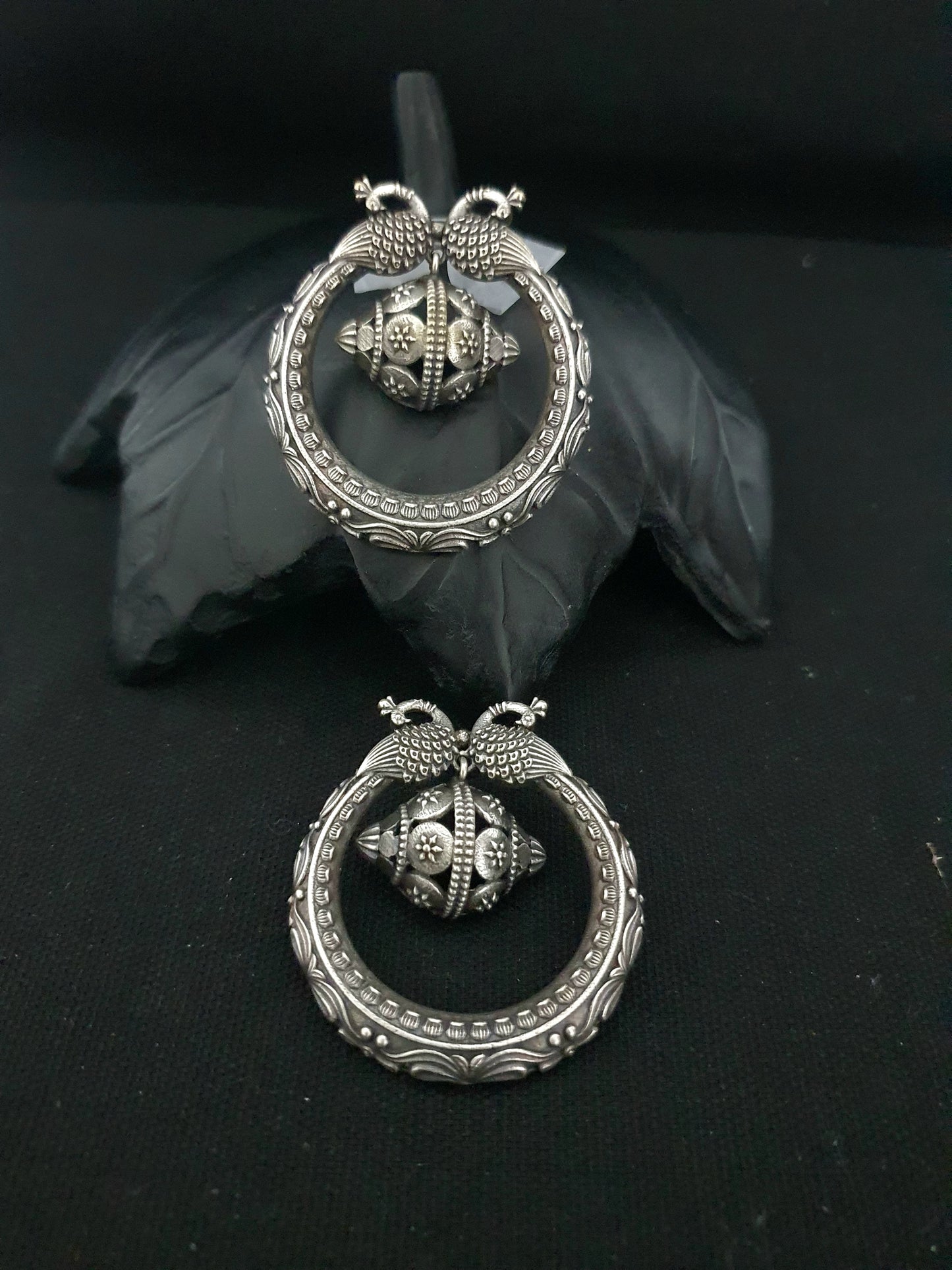Silver Oxidised Dual Peacock Stud Earrings
