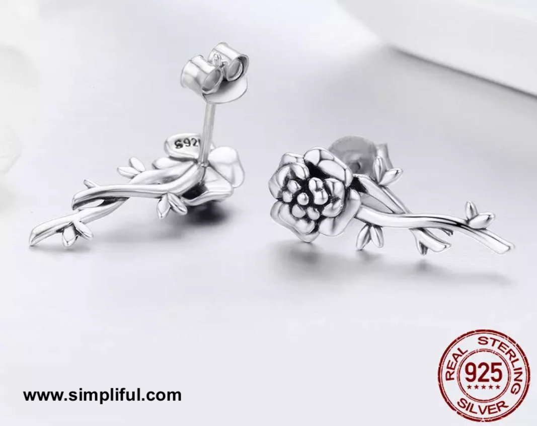 Sterling silver Rose flower Earring - Simpliful
