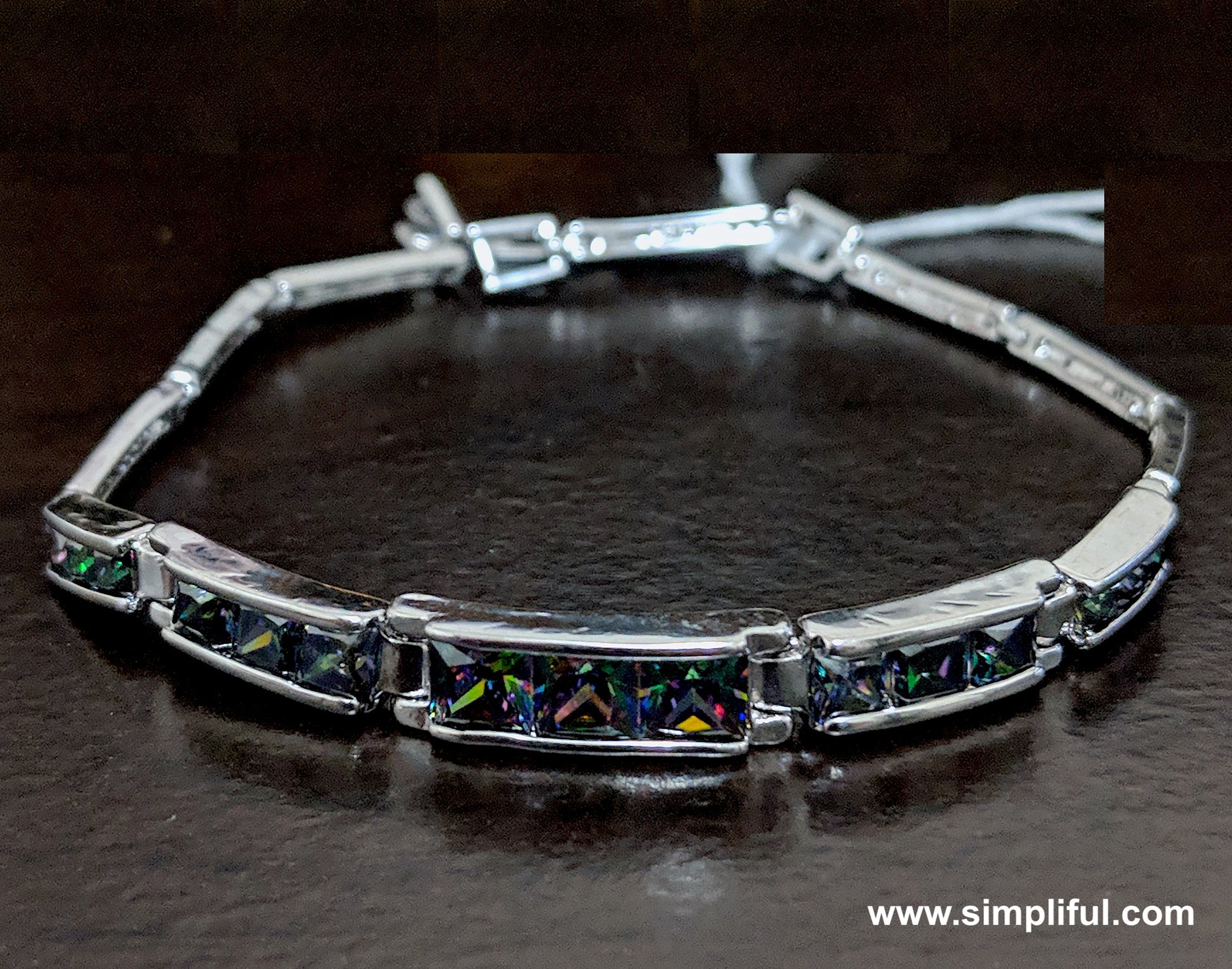 Rectangle linked multi color CZ stone Bracelet - Simpliful