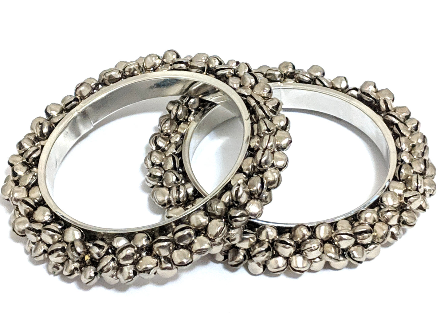Bold silver ghunghru bead surrounded bangles - Simpliful