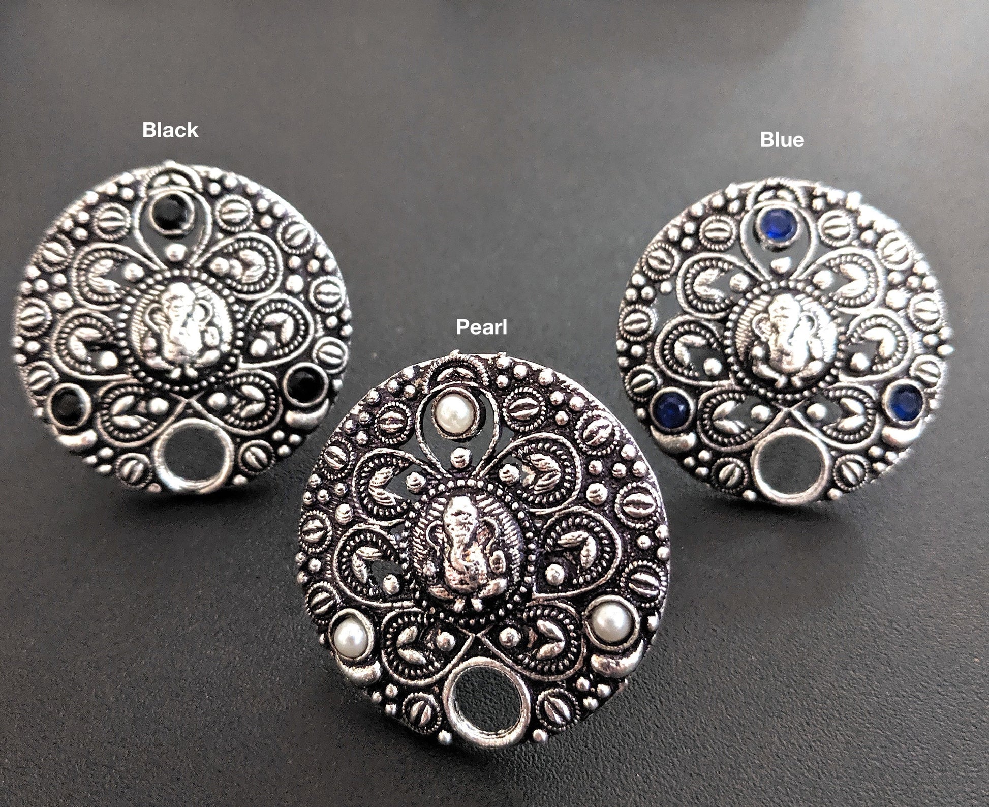 Oxidized Lord Ganesha round Adjustable Finger ring - Simpliful