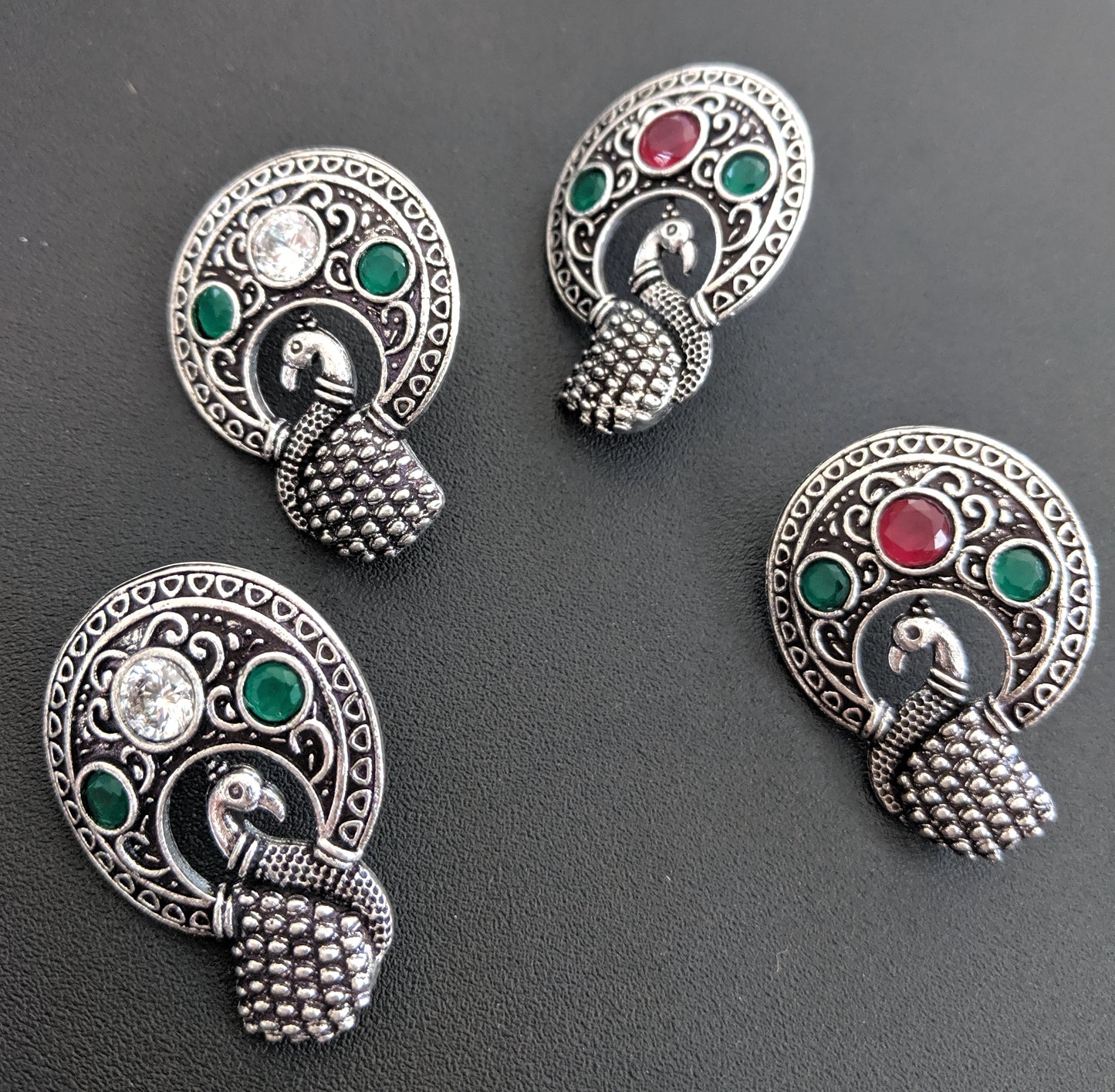 Oxidized Peacock large stud earrings - Simpliful