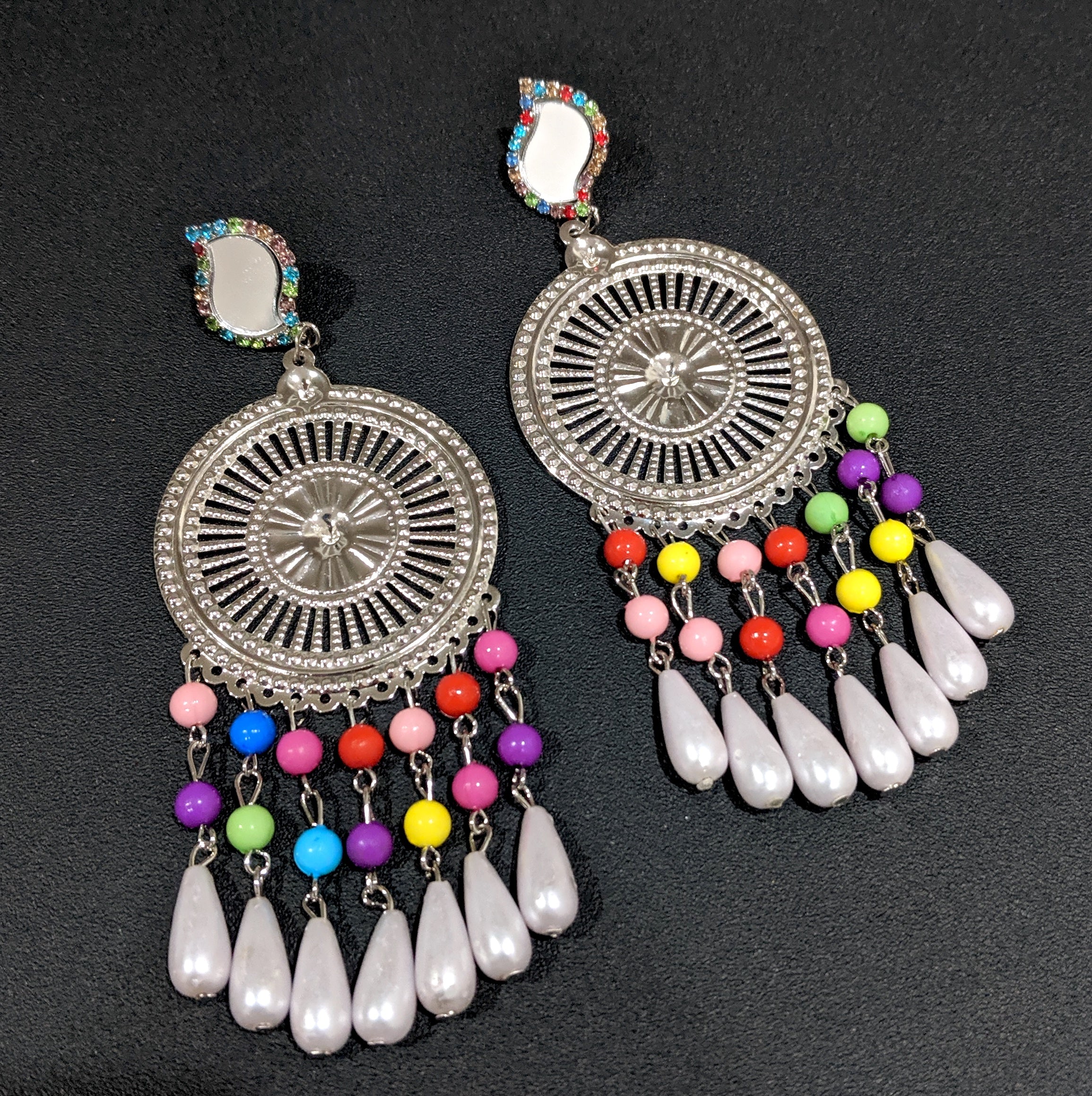 Oxidised Afghani Indian Silver Plated Heavy Mirror Jhumka Earrings | eBay