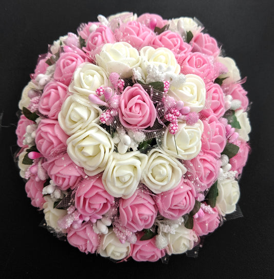 Baby Pink and white rose flower surrounded hair bun - Simpliful