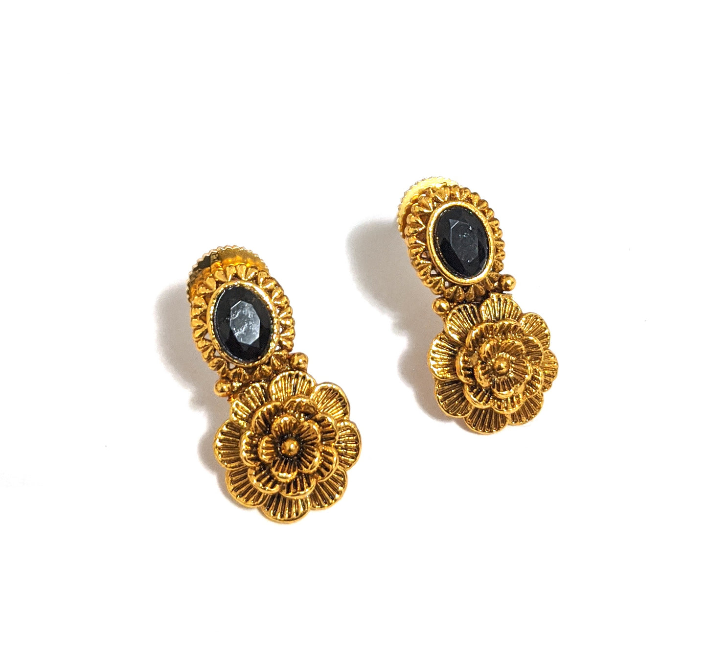 Rose flower small stud earrings with polki stone - Simpliful