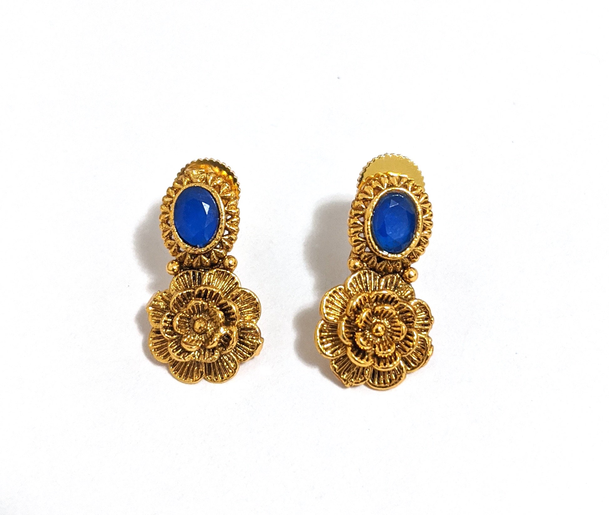 Rose flower small stud earrings with polki stone - Simpliful