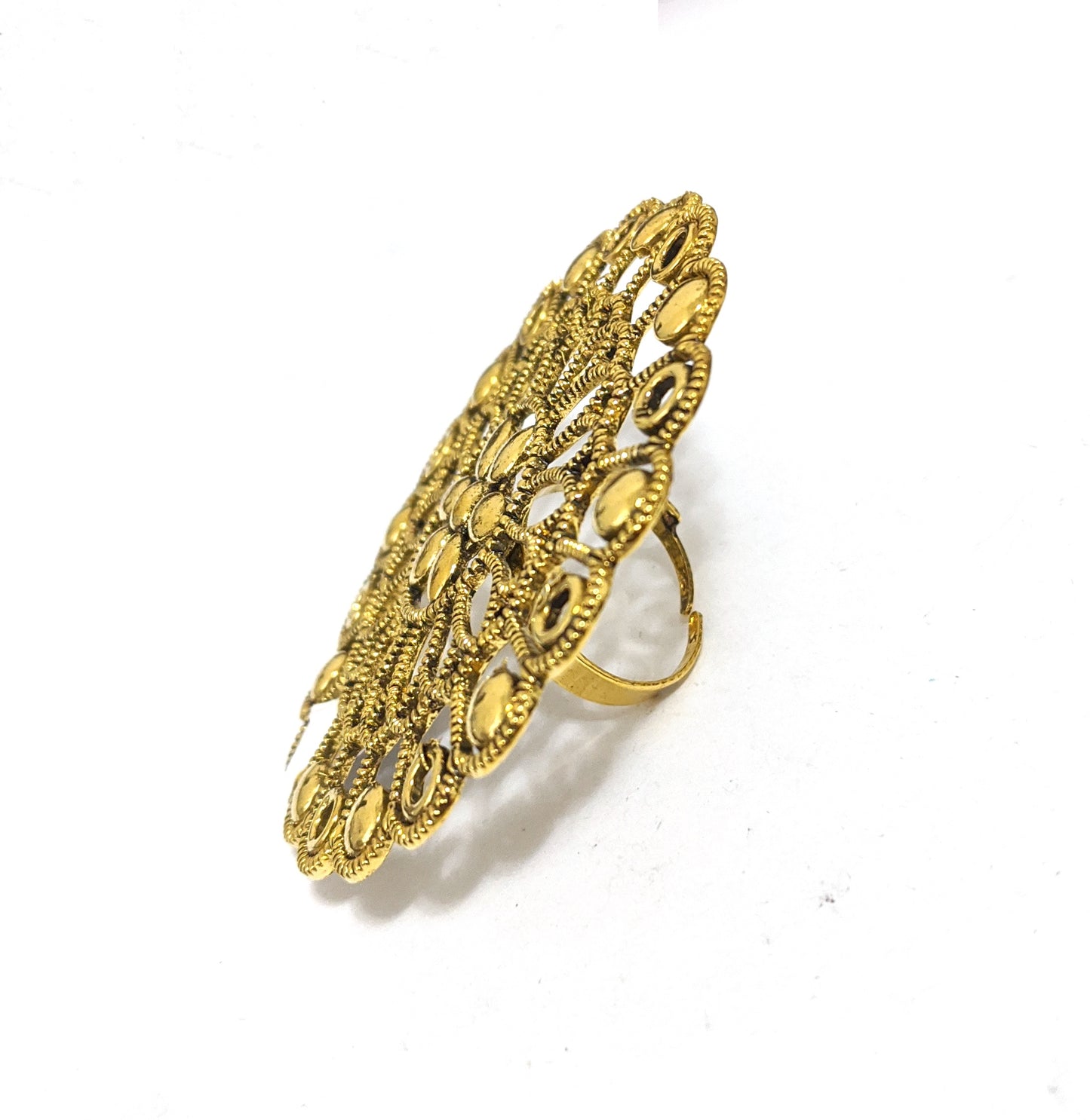 XXL Size Antique gold flower Round Adjustable Finger ring - Simpliful