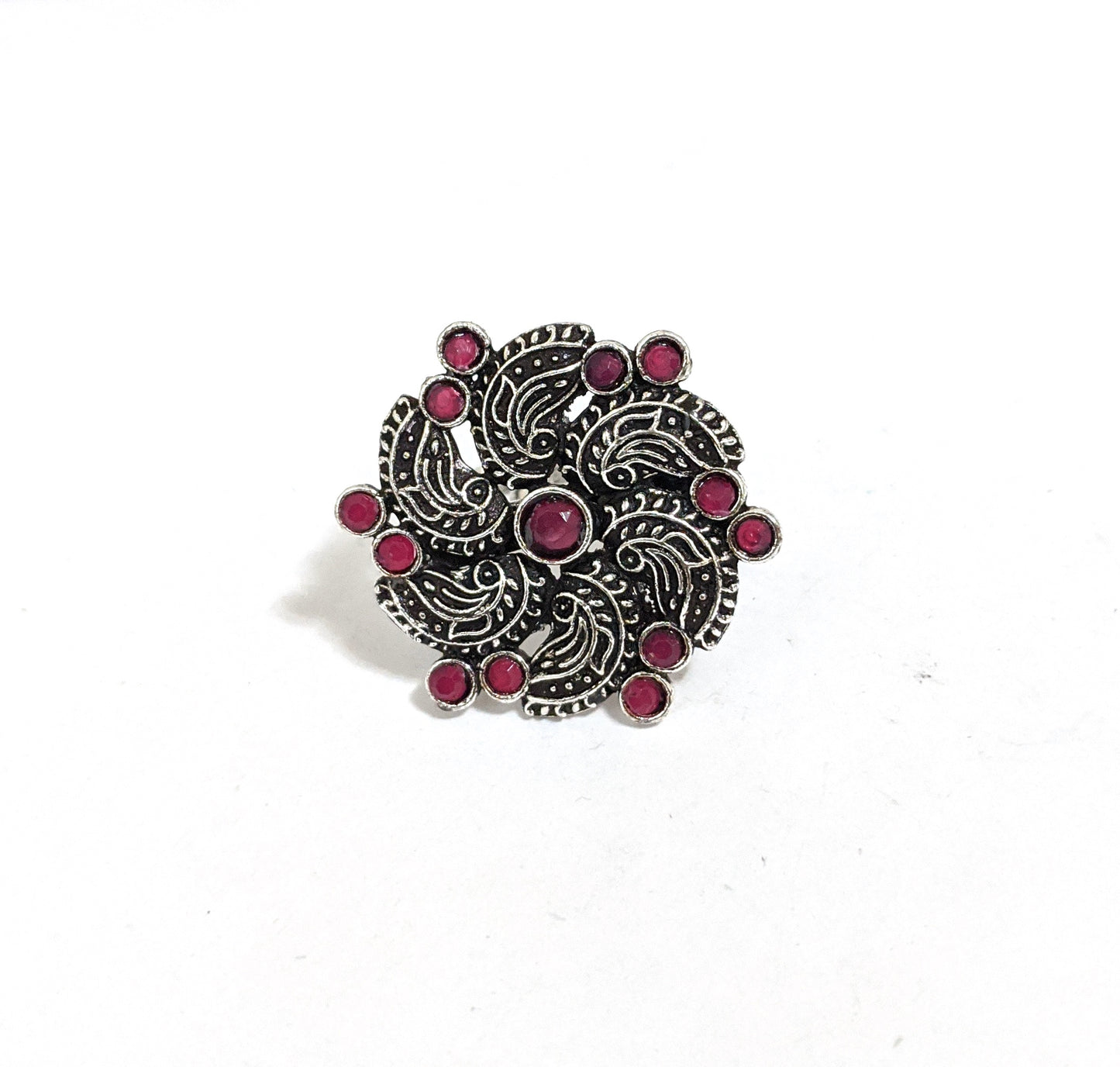 Oxidized silver Peacock flower design Adjustable Finger rings - Simpliful