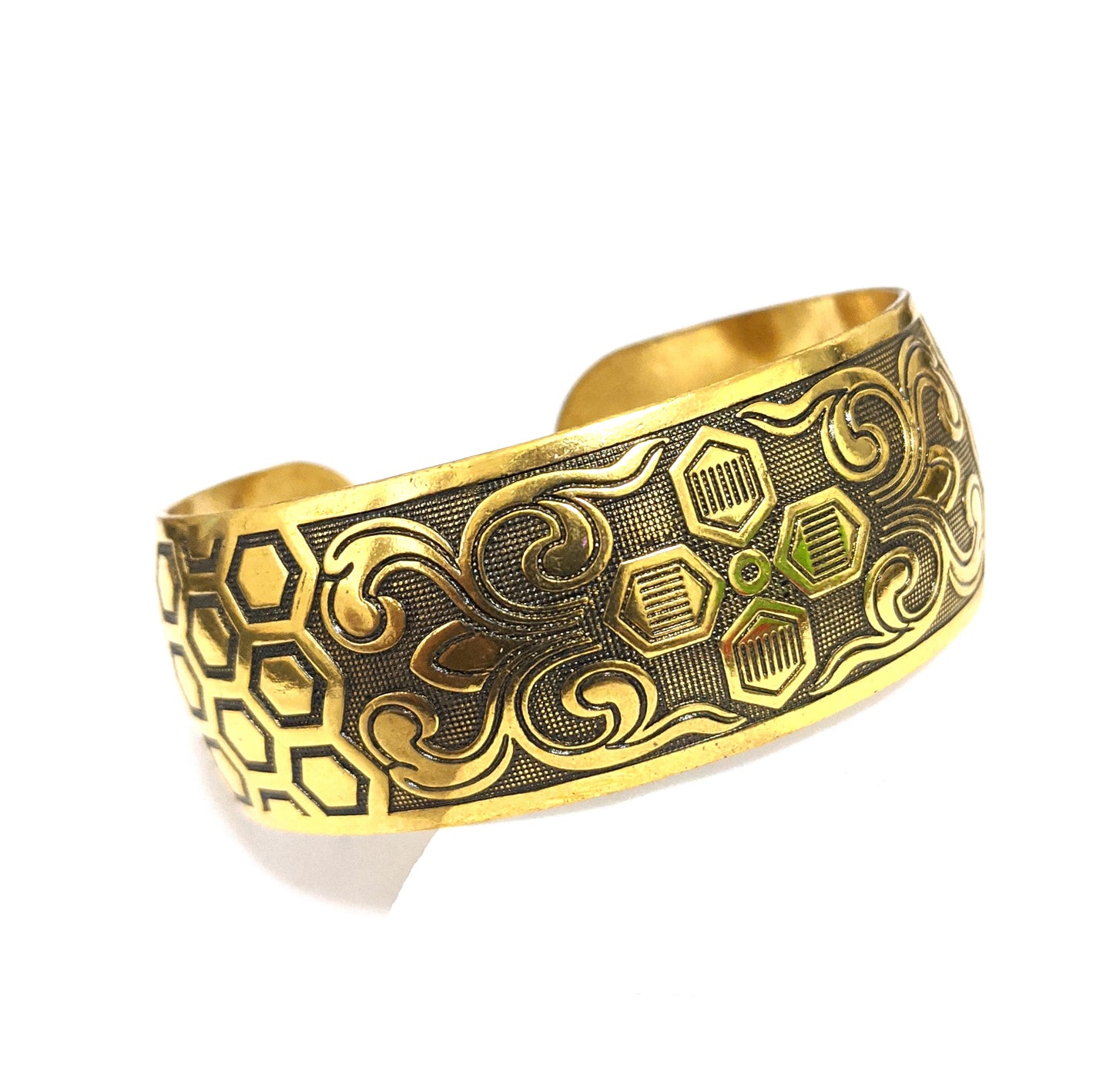 Antique gold finish oxidized broad kada - Design 2 - Simpliful