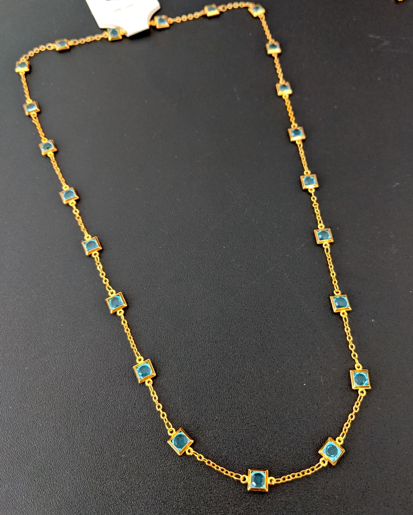 Square glass crystal stone bright gold plated chain Necklace - Simpliful